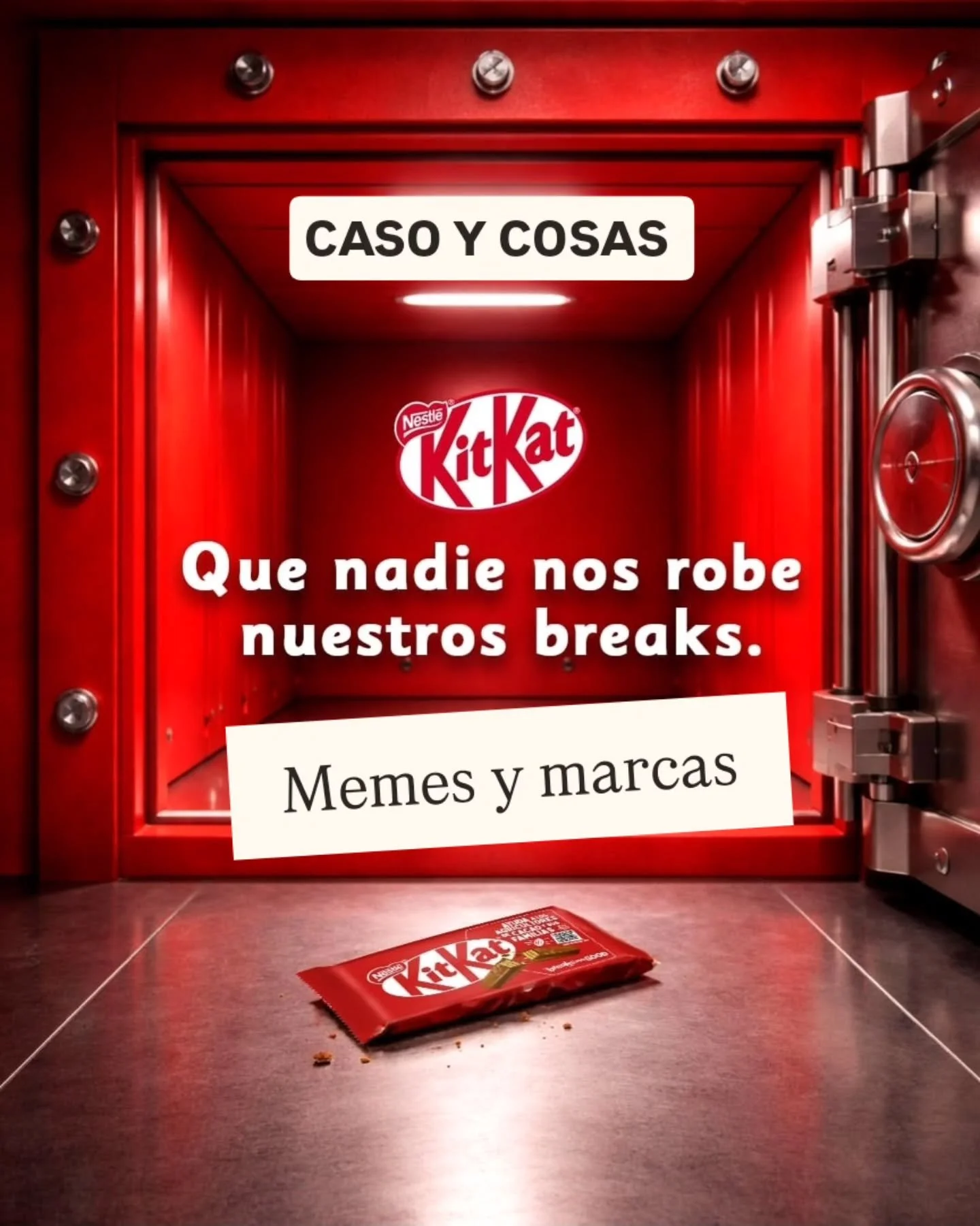 Se robaron 12 toneladas 
de KitKat, m&aacute;s de 400.000 unidades, mientras 
viajaban de ltalia a Polonia.
Y la noticia explot&oacute;.

Mientras todos esperan 
un "modo crisis"
Kit Kat reaccion&oacute; con humor 
y desde su propio territo