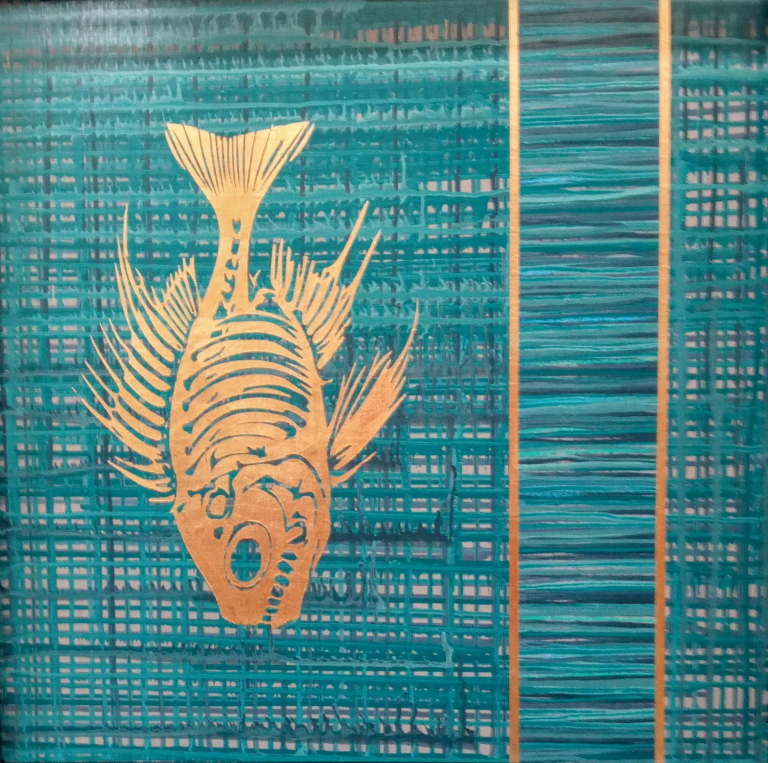 Wood panel/latex paint/gold leaf: 25"x25"