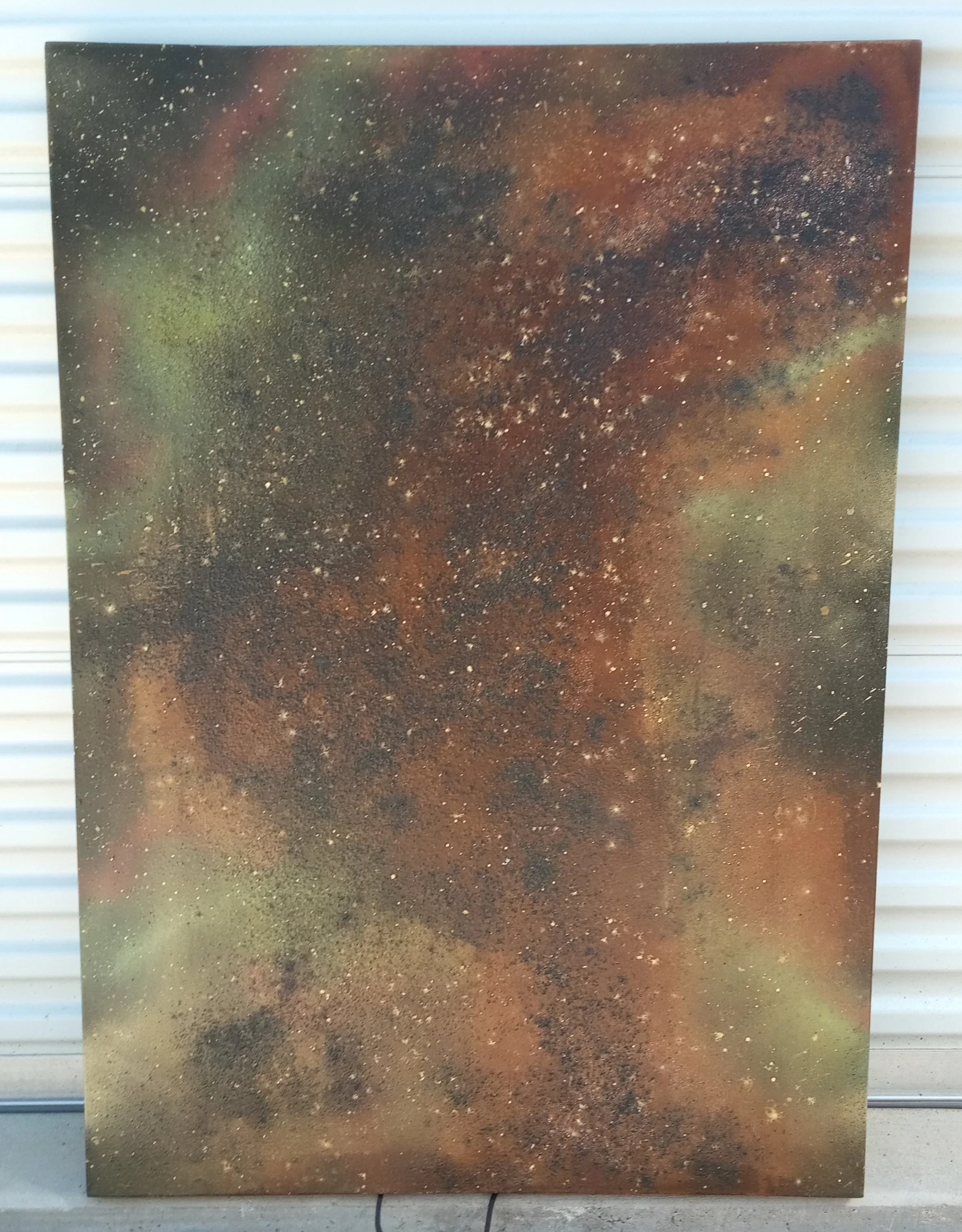 Canvas/iron paint/spray paint/coffee/rock salt: 33.5"x47.5"