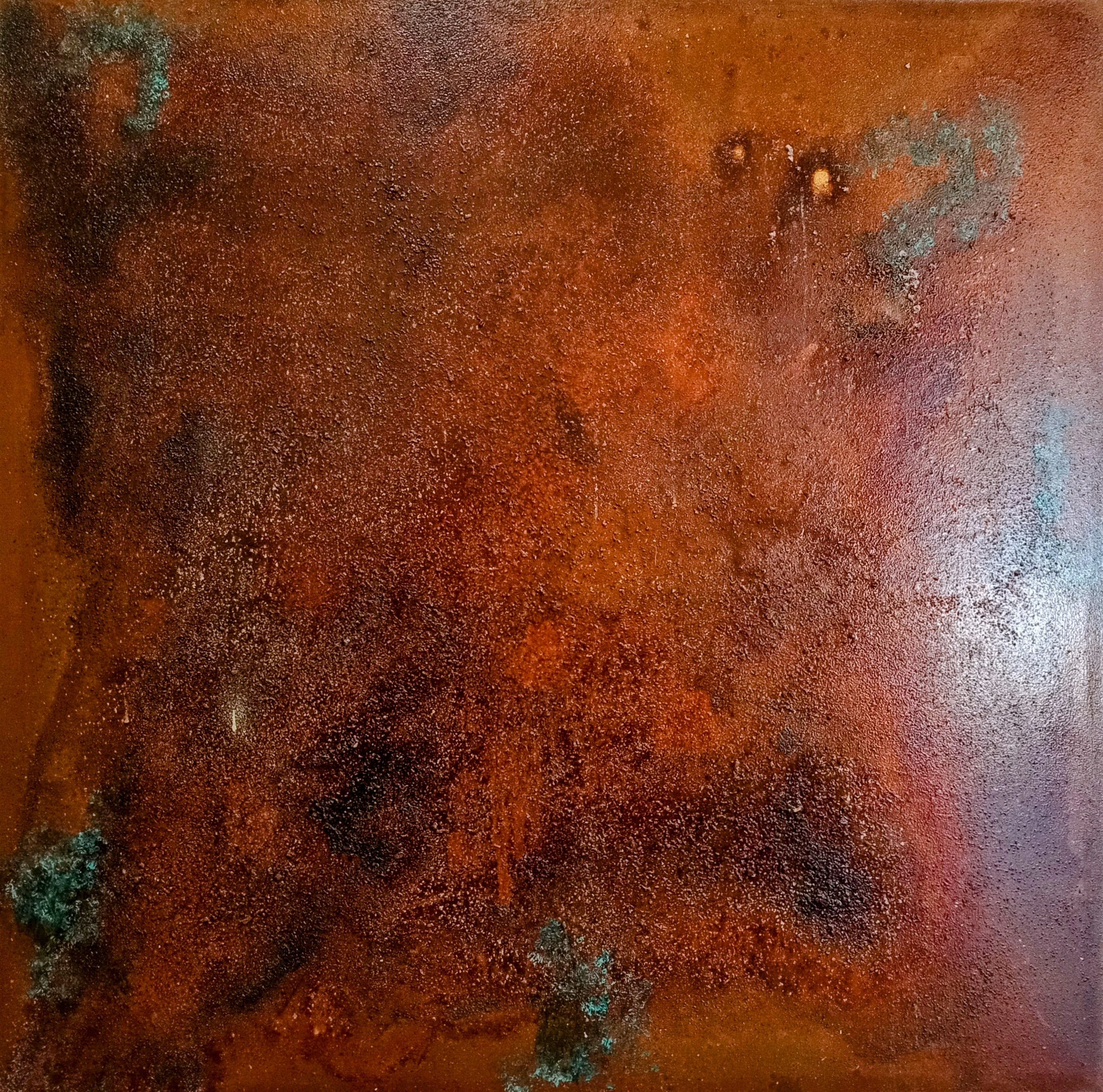 Canvas/metal paint/coffee/rock salt: 60"x60"