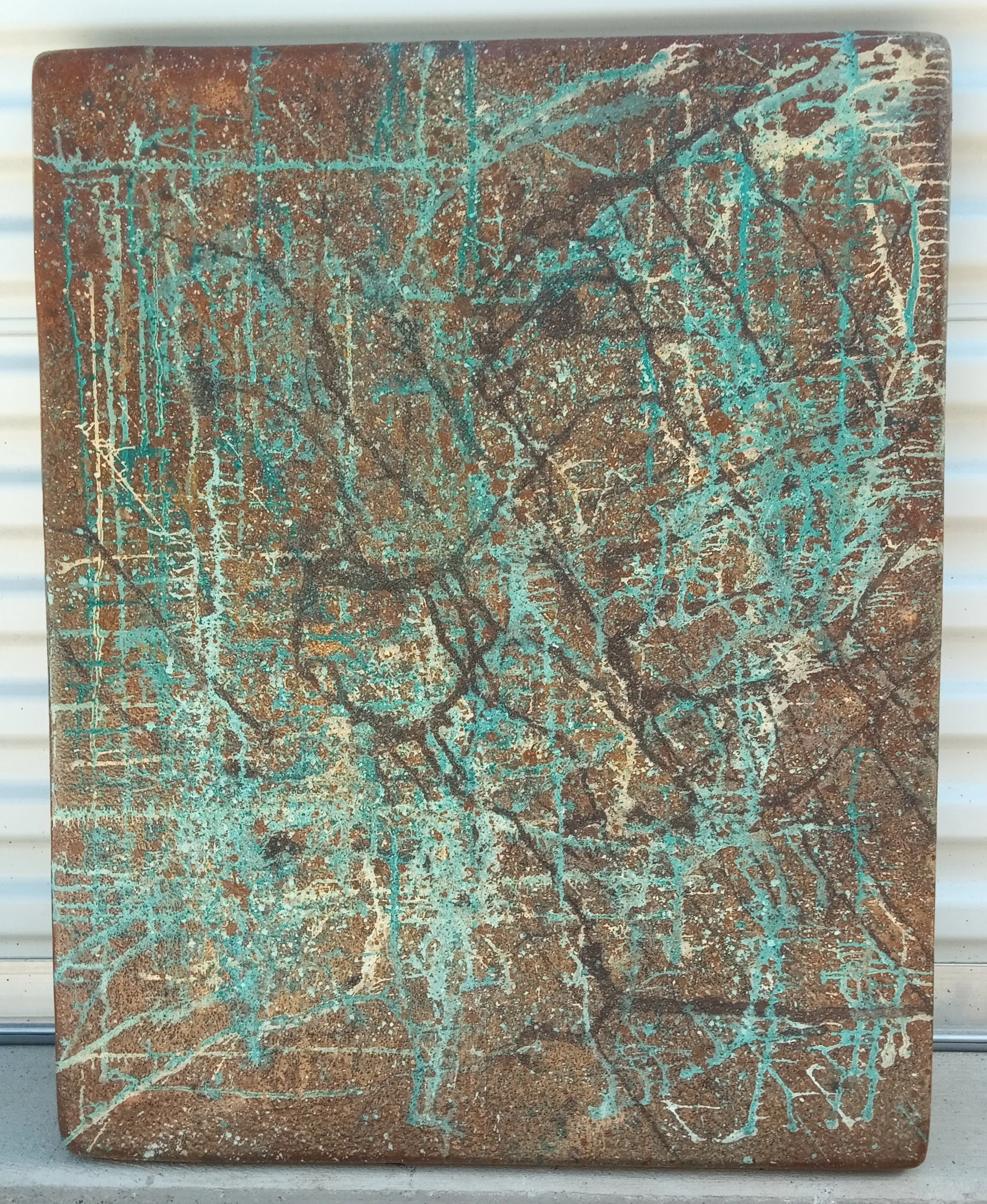Wood panel/iron paint/latex paint/coffee/rock salt: 24"x30"