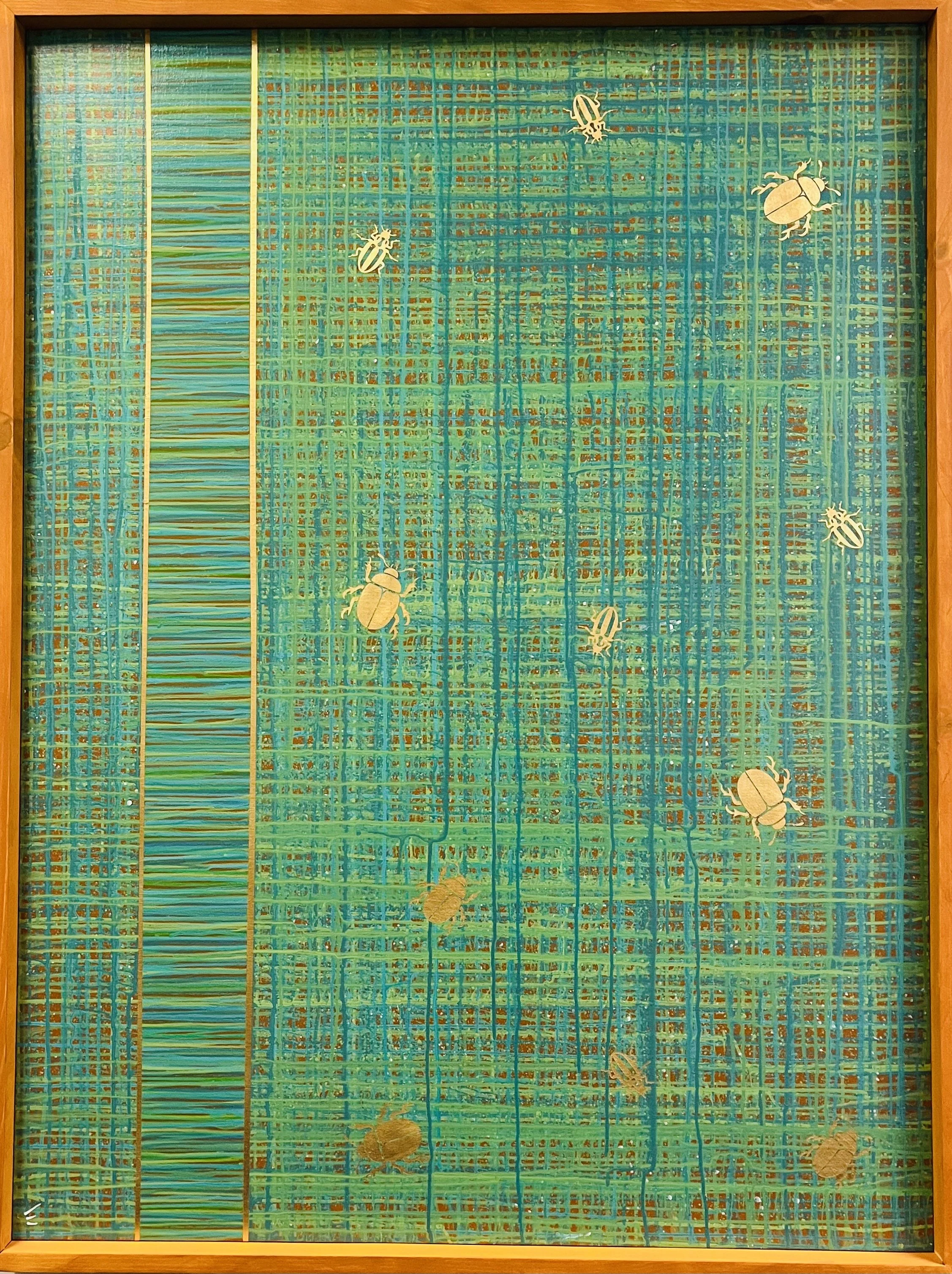 Latex paint/gold leaf/wood panel