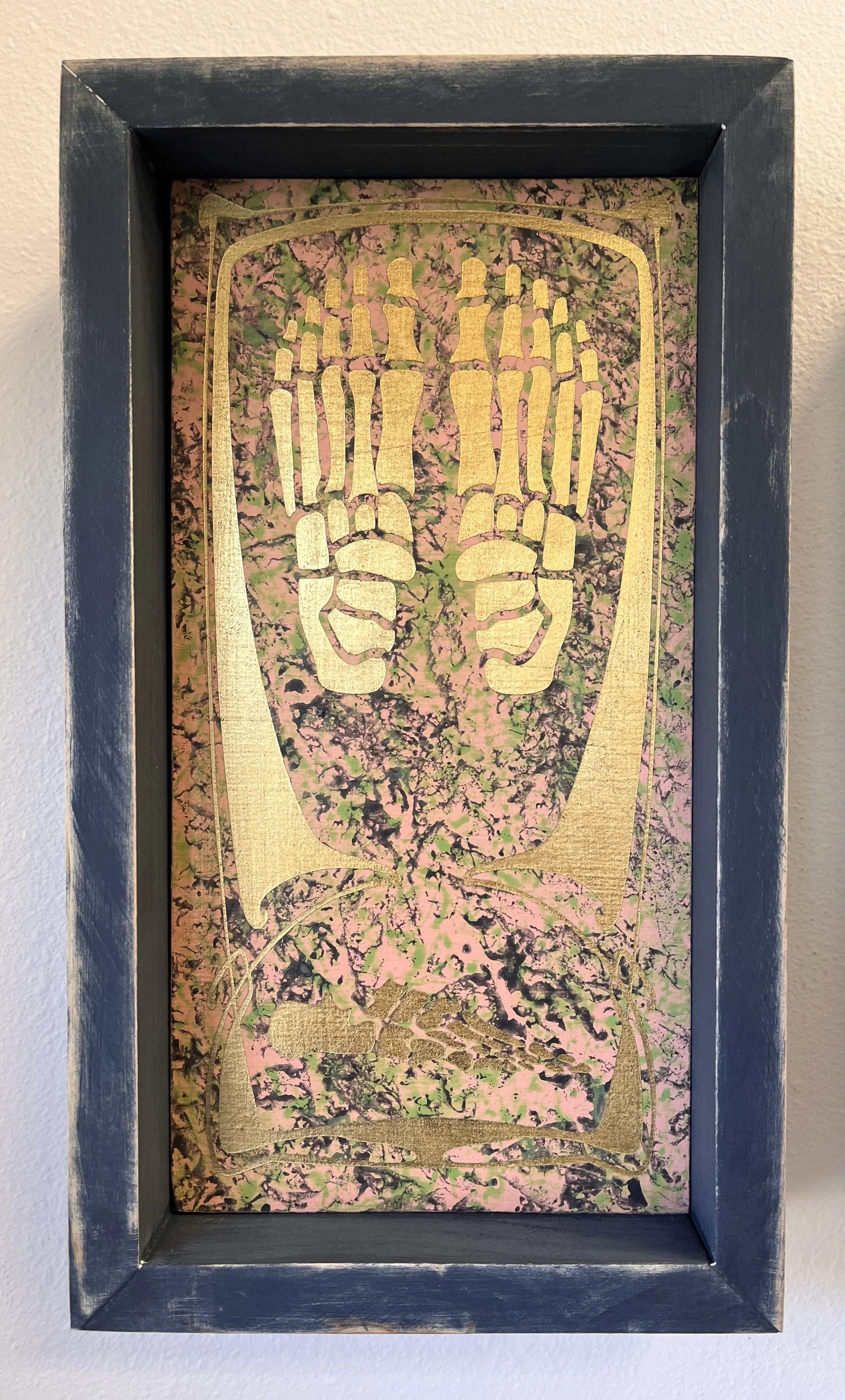 Memento Mori 1: Latex paint/gold leaf/wood panel--7 1/4" x 13 1/4"