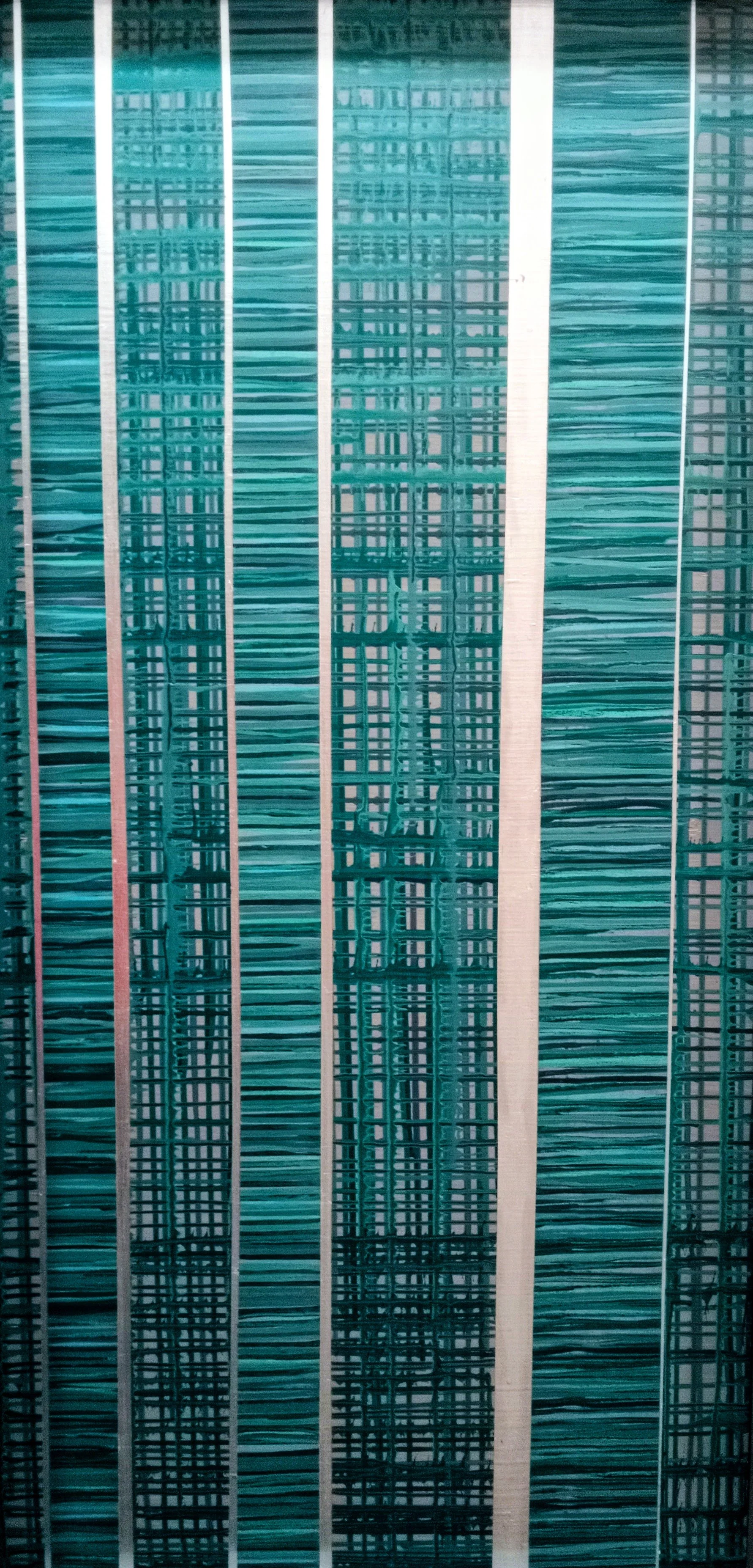 Wood/latex paint/silver leaf: 25.5"x49.5"
