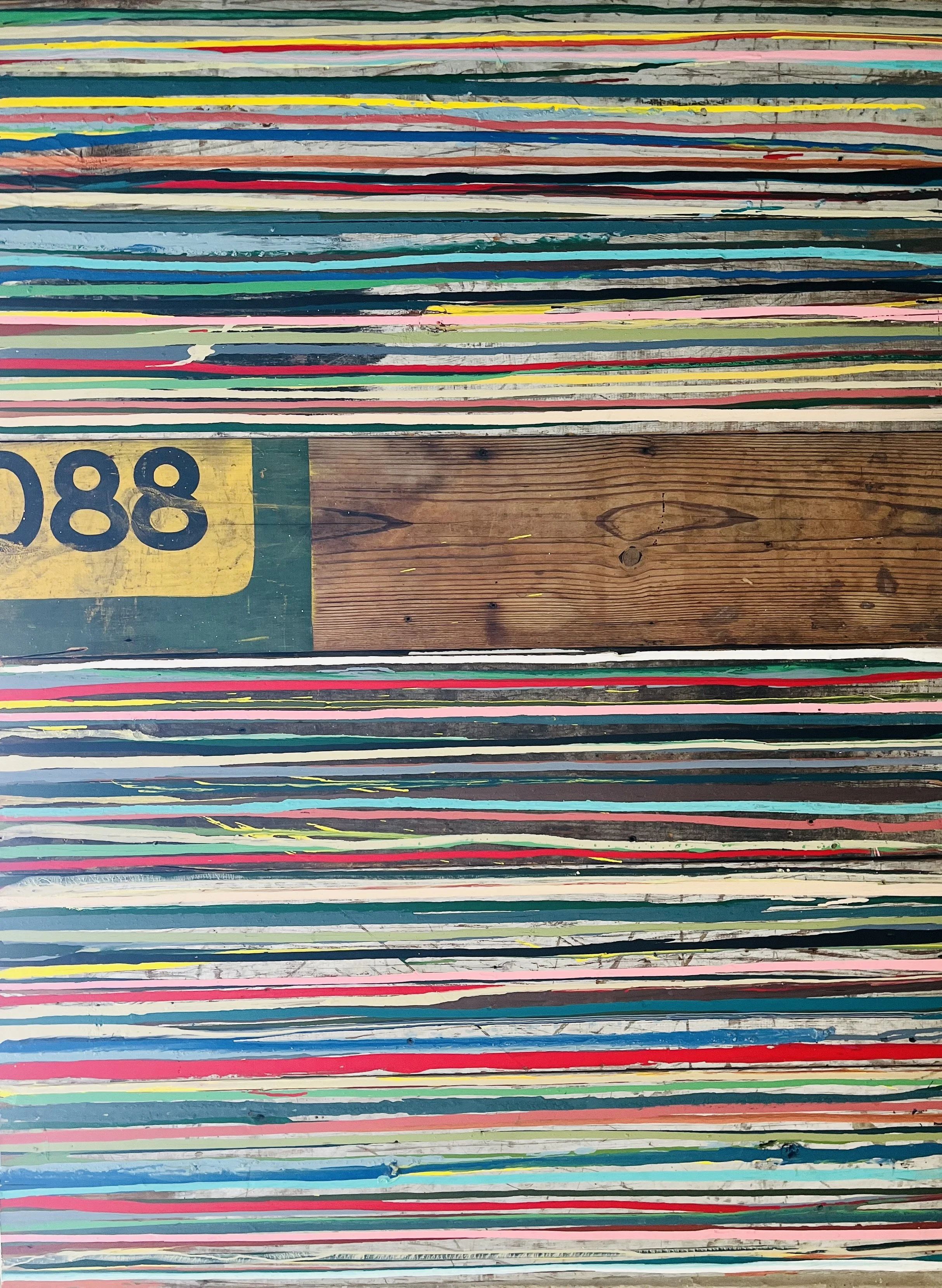 Reclaimed wood/latex paint: 41" x 54"