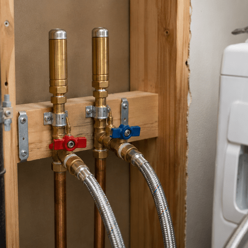 water hammer arrestor on copper pipe near washing machine