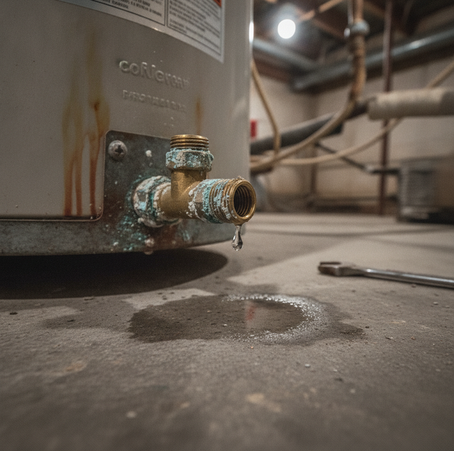 exposed sediment burner on bottom of water heater