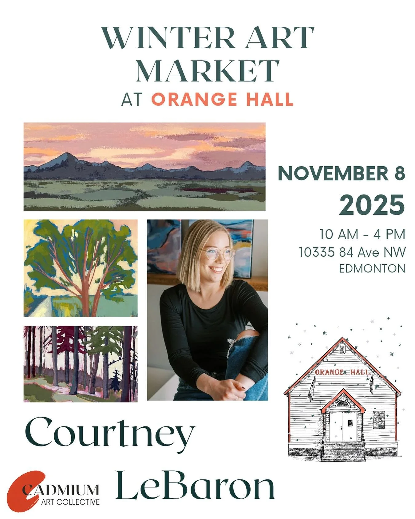 N e x t  W e e k e n d ! 

The Winter Art Market at Orange Hall 🧡
Saturday November 8 from 10-4 
10335 84 Ave NW Edmonton

The @cadmium.art.collective is a small group of female artists lifting each other up, and this is our first market! 

We&rsquo
