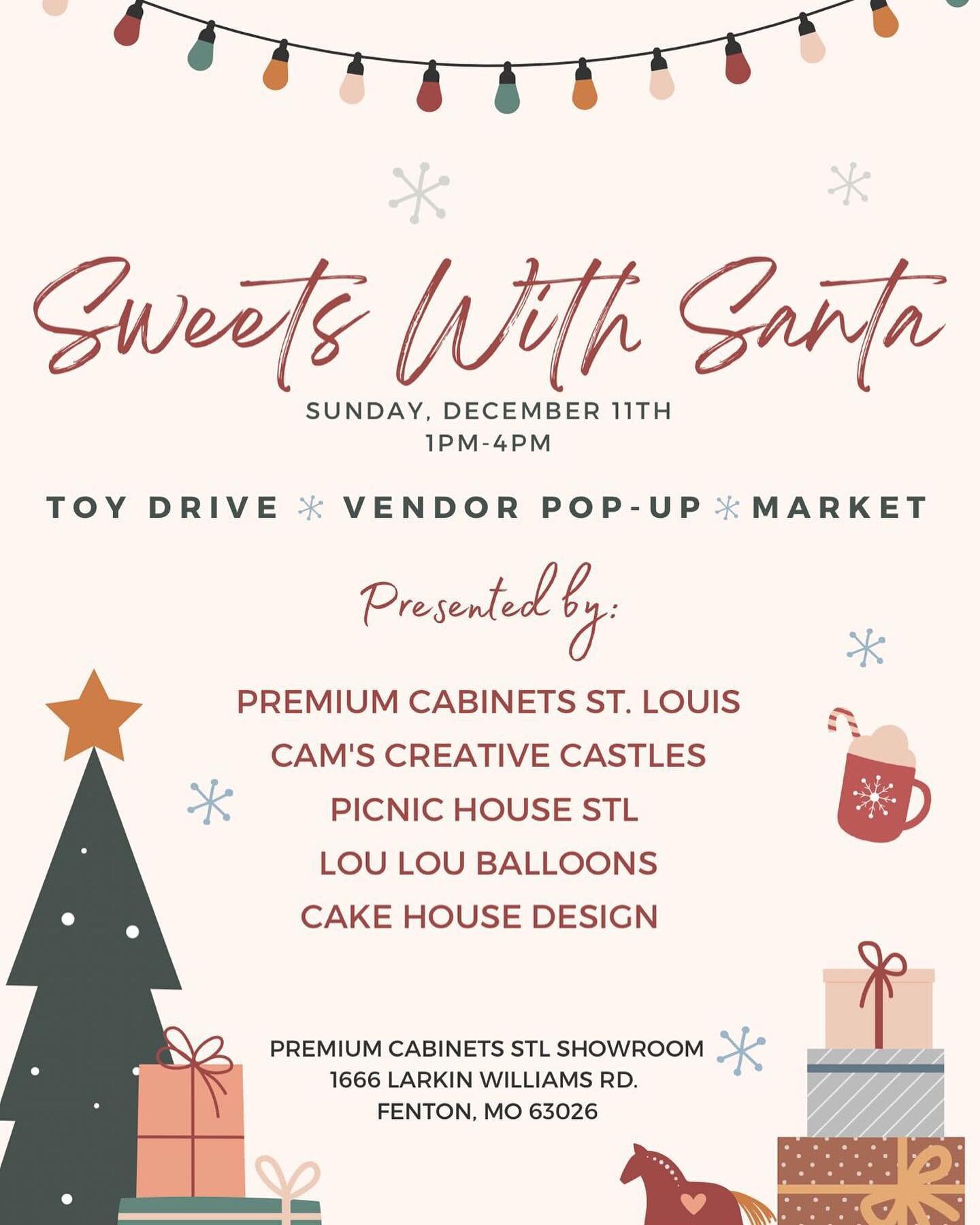 Sweets with Santa. 🎄
Premium Cabinets is teaming up with several of our community&rsquo;s amazing vendors to get the greater St. Louis area in the holiday spirit!
Join us in our showroom on Sunday, December 11th from 1 - 4 pm and enjoy holiday inspi
