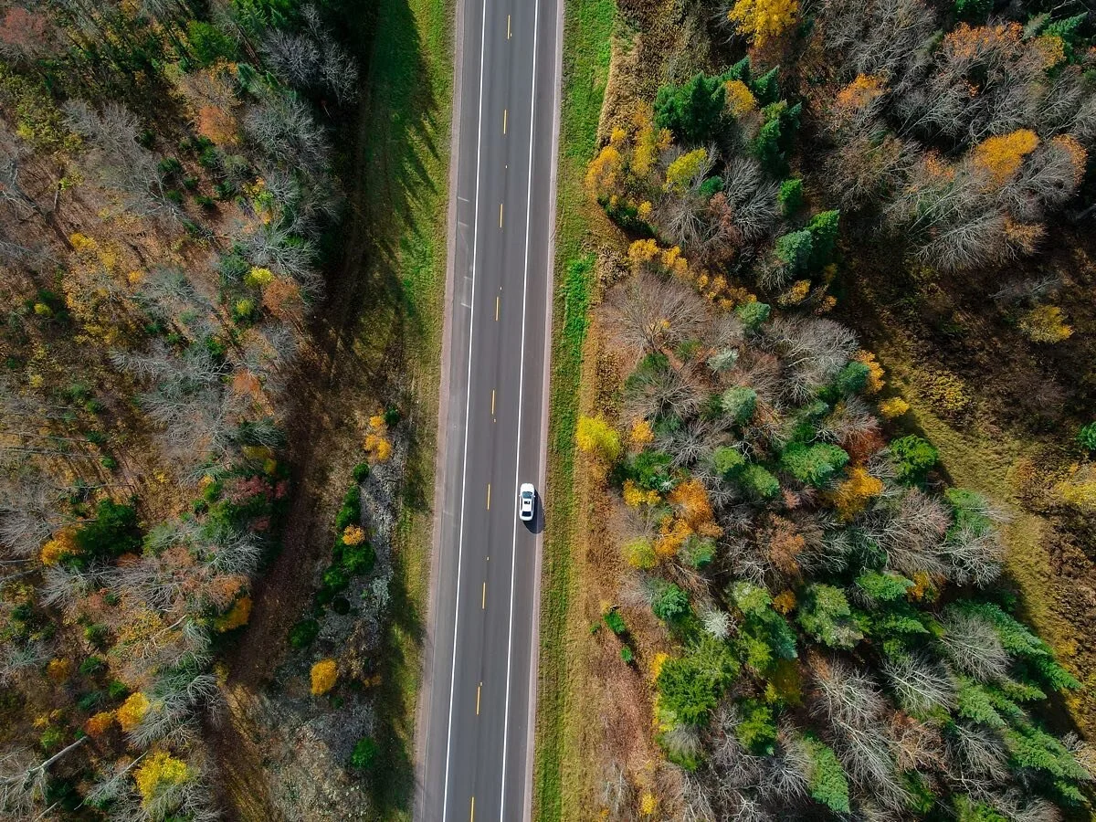 An arial view of my girl @hollybroderick car as we drove to the Adirondacks! The colours were absolutely beautiful and the trip was amazing! I highly recommend visiting the Adirondacks in the fall! 
Shot on: DJI Mavic Air 2
••••&