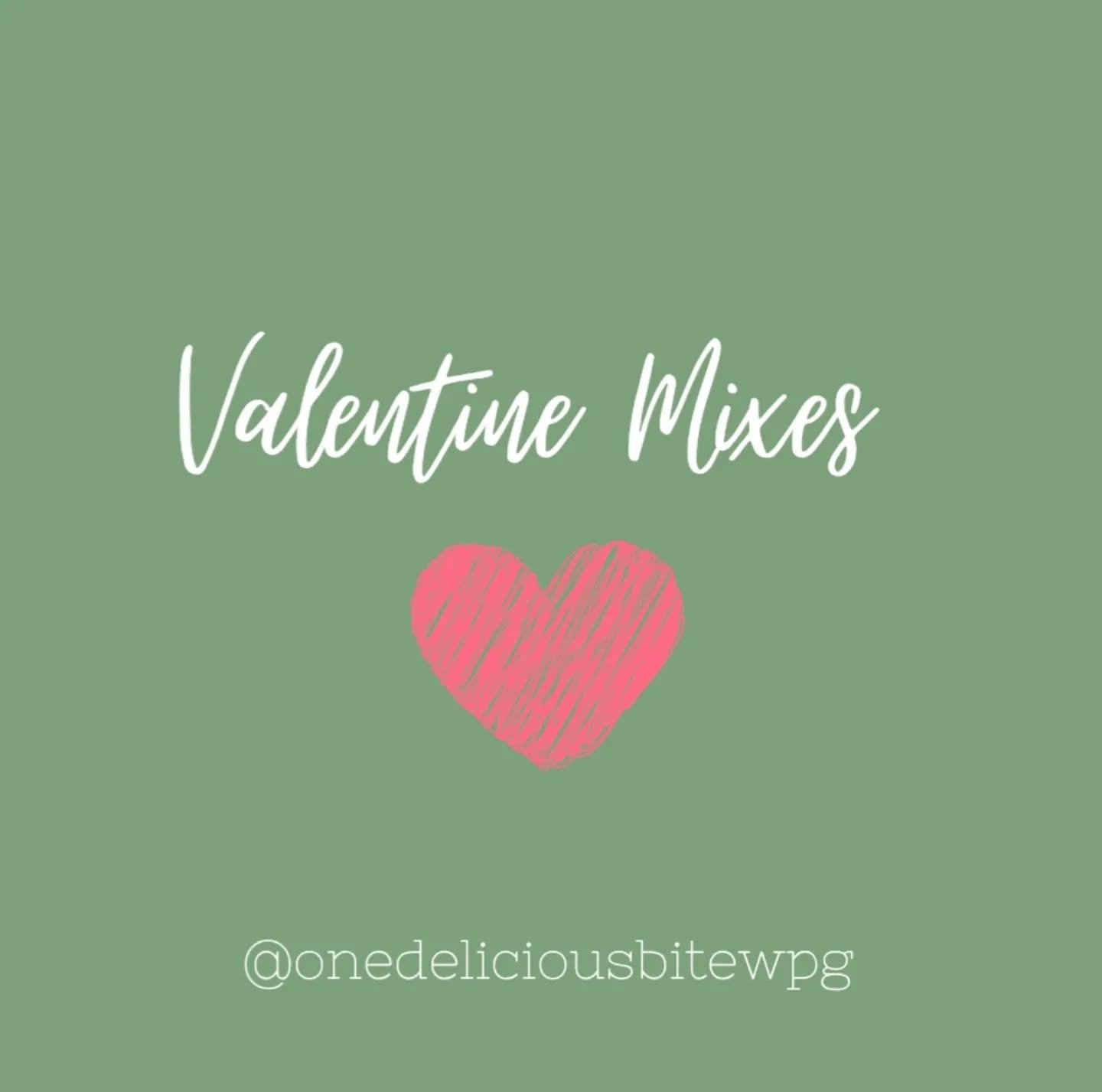 Our Valentine mixes are now available 🩷 💘 🩷 

Here is our Valentine's Day promotion 🌹 ends

Buy any 2 dessert mixes and get 1 free!

@onedeliciousbitewpg