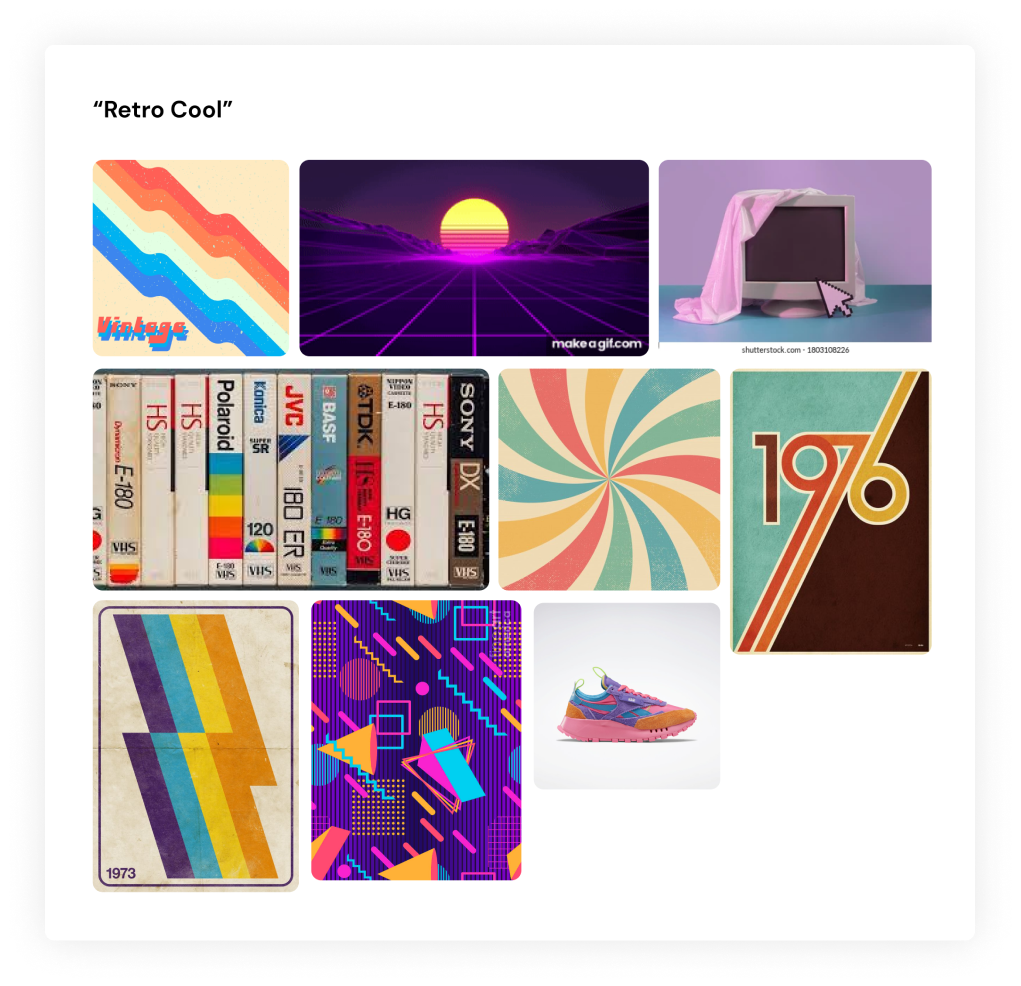 Image of a mood board representing the "Retro Cool" visual concept