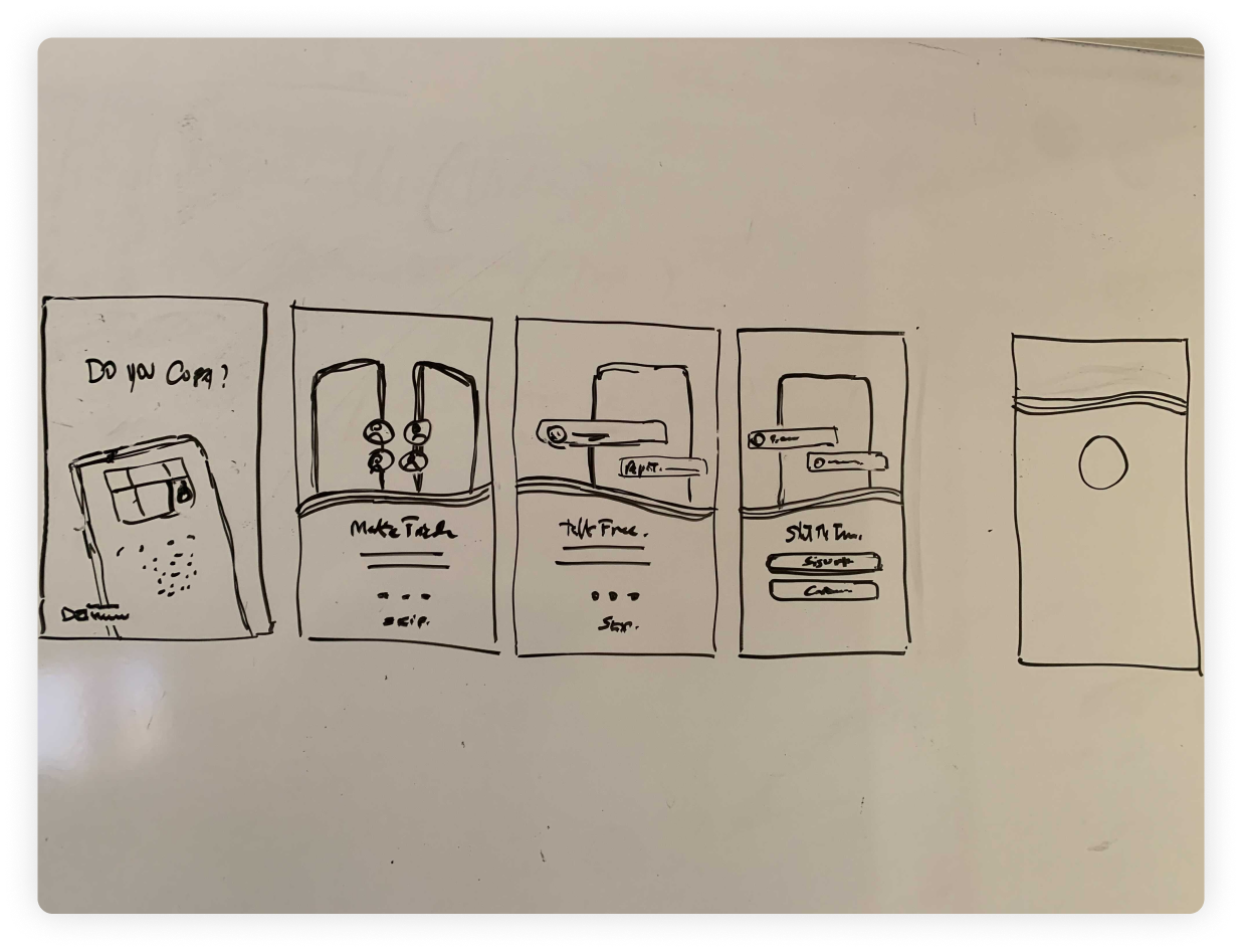 Photo of a board with sketched out mobile screens