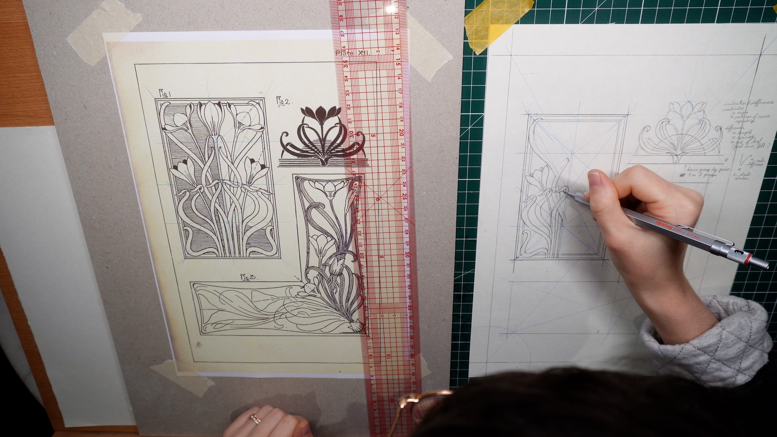Nature Drawing and Design Plate XII - 3/5 - Drawing the Left Ornament