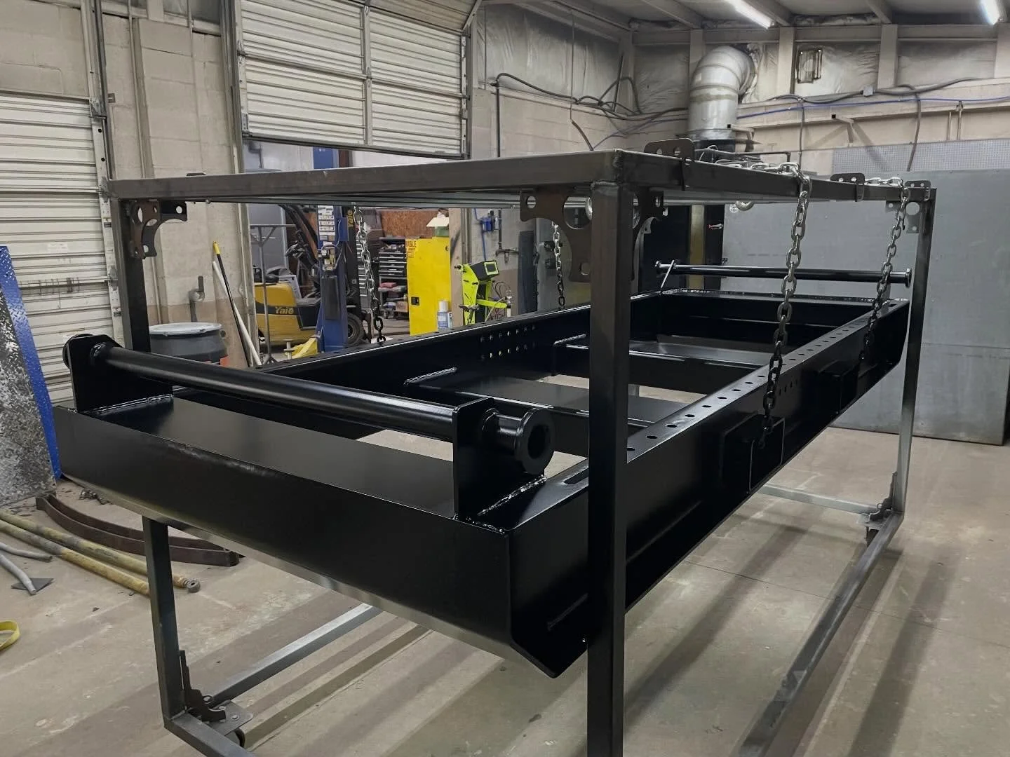 Picked up, prepped, coated, and delivered back to the customer in 2 days. @columbiacoatings Super Satin Black on this Behemoth of a trailer frame!

Did you know, We offer local pick ups and delivery for commercial customers? NOW YOU DO! Let&rsquo;s g
