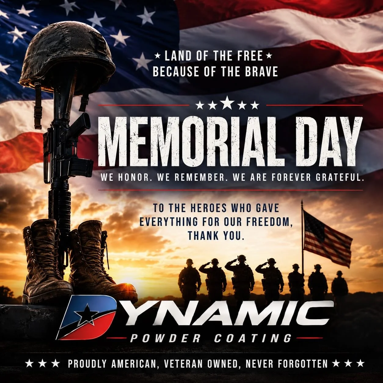 Today we honor all the selfless men and women who have paid the ultimate price for the freedoms we enjoy every day. Whether you&rsquo;re cooking out, out on the lake, working, relaxing, whatever it may be, let&rsquo;s not forget what today
is about. 