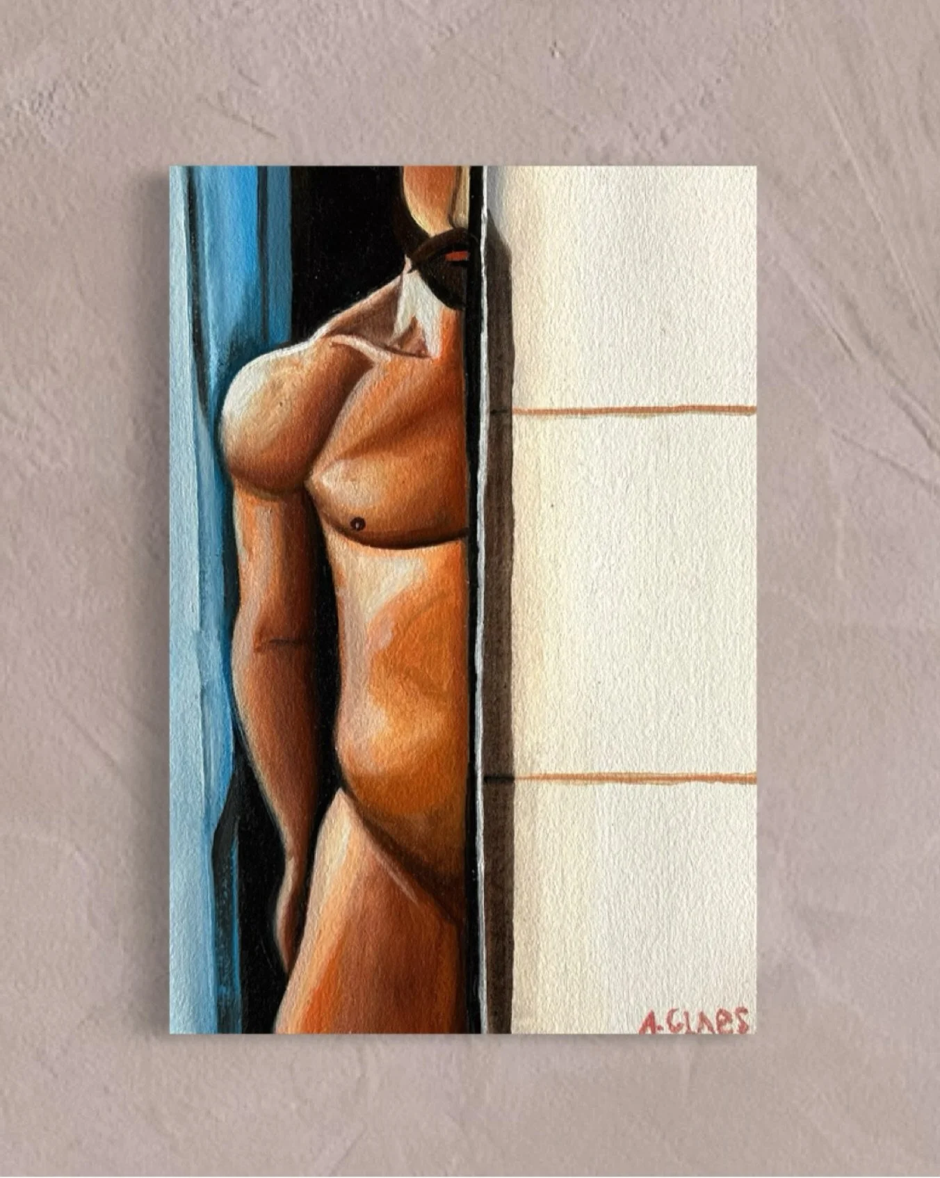 Half of a reflection.

Oil on paper, July 2025.