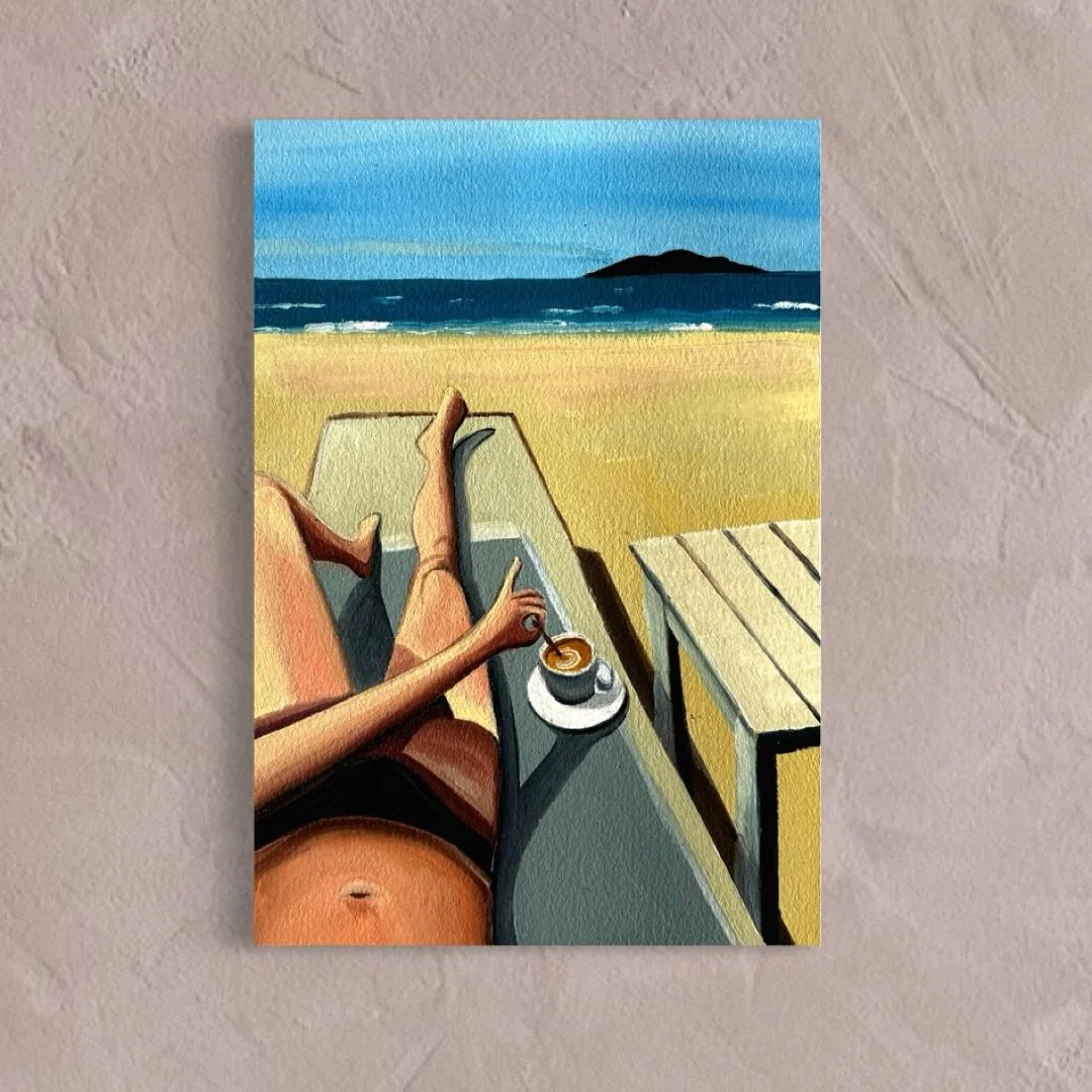 Cappuccino at the beach.

Oil on paper, July 2025.
