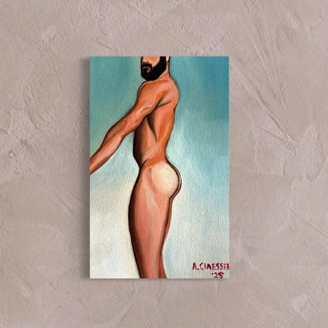 Male side view.

Oil on paper, July 2025.