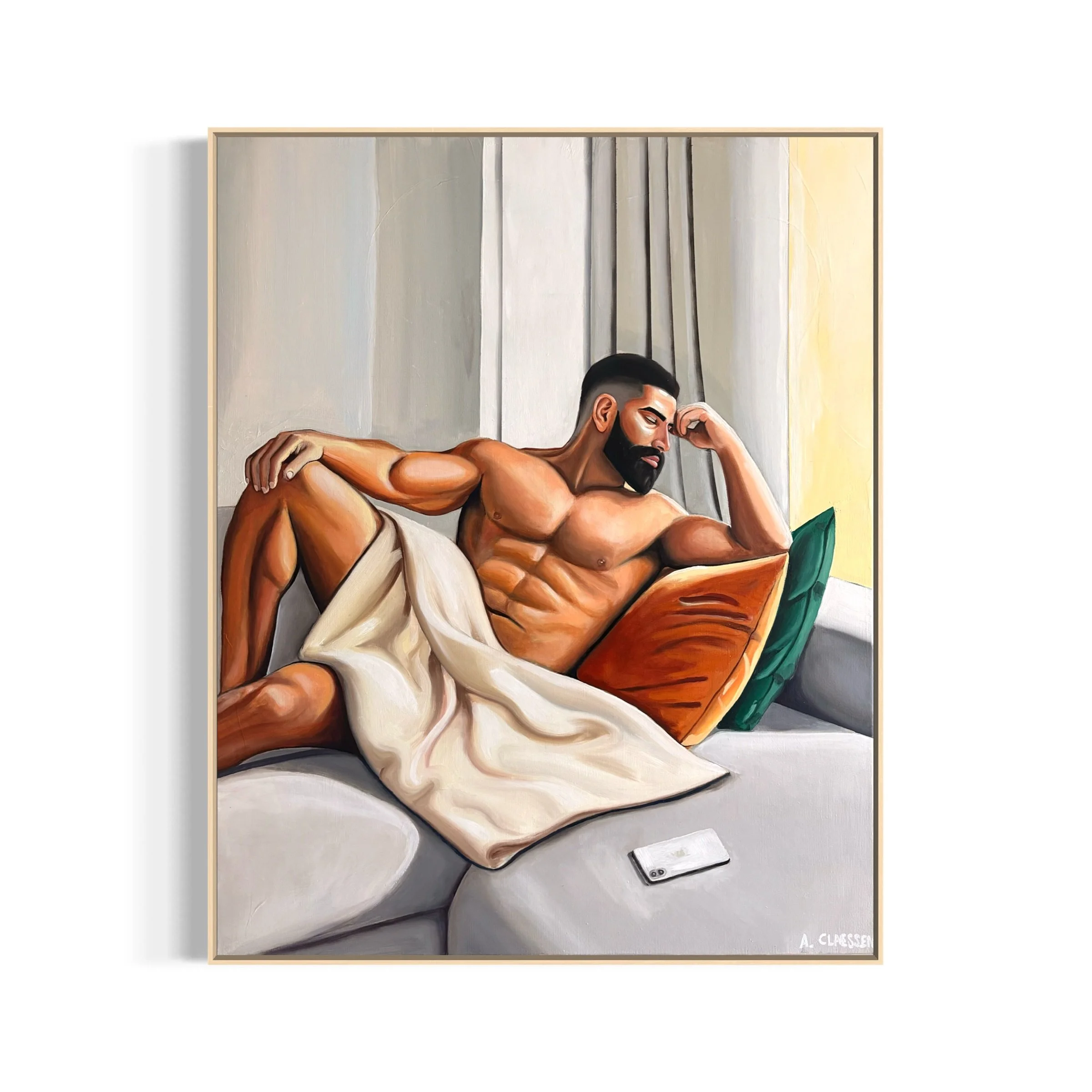 Man on sofa.
Curious: What do you feel looking at this?

Msm: 100x80 cm
Material: Oil on linen.

#contemporaryart #studioclaessen #oilpainting #expressionism #figurativeart
