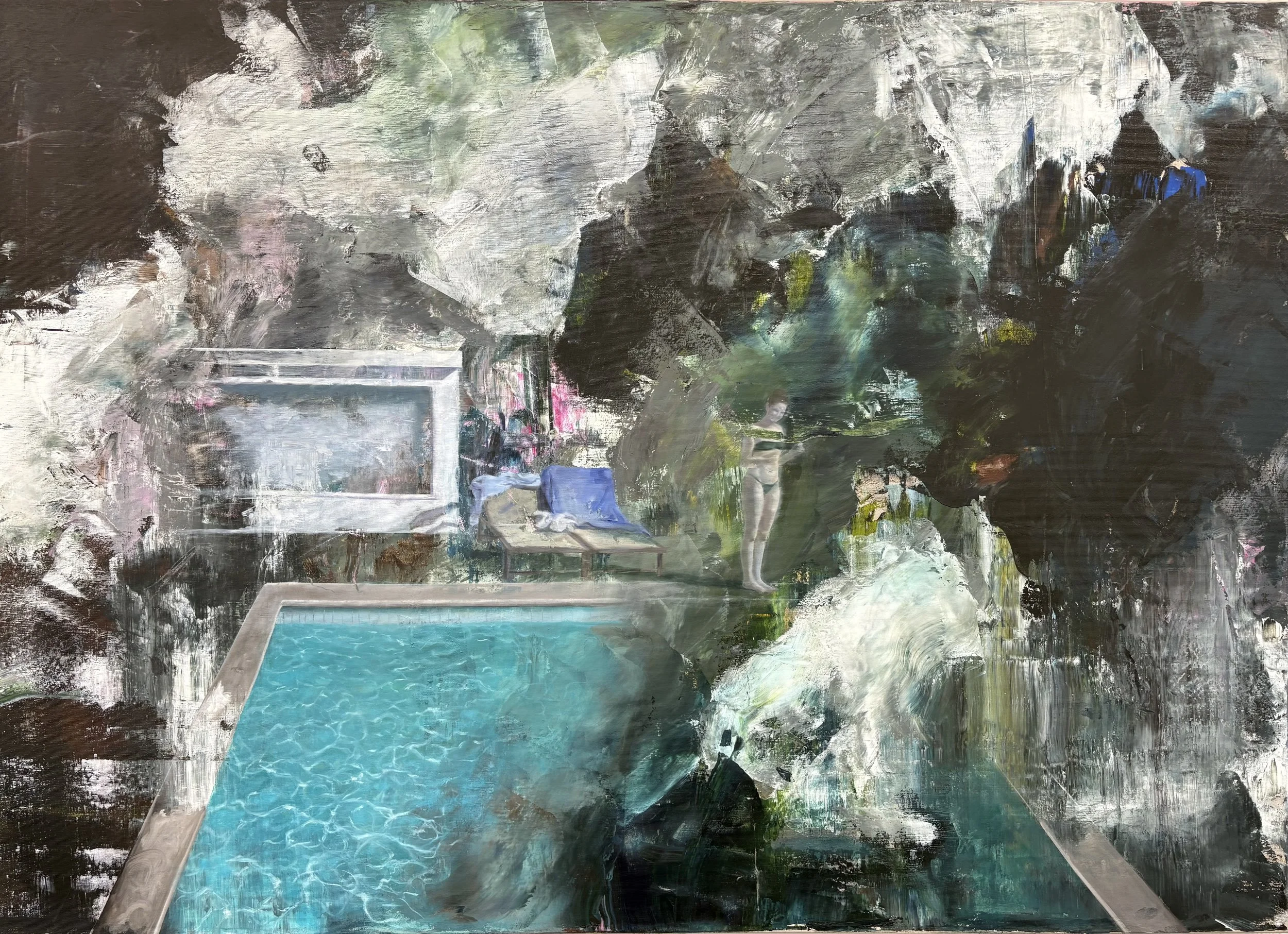 "MOON POOL" 2025 | 100 X 140 cm | Acrylic/Oil on canvas
