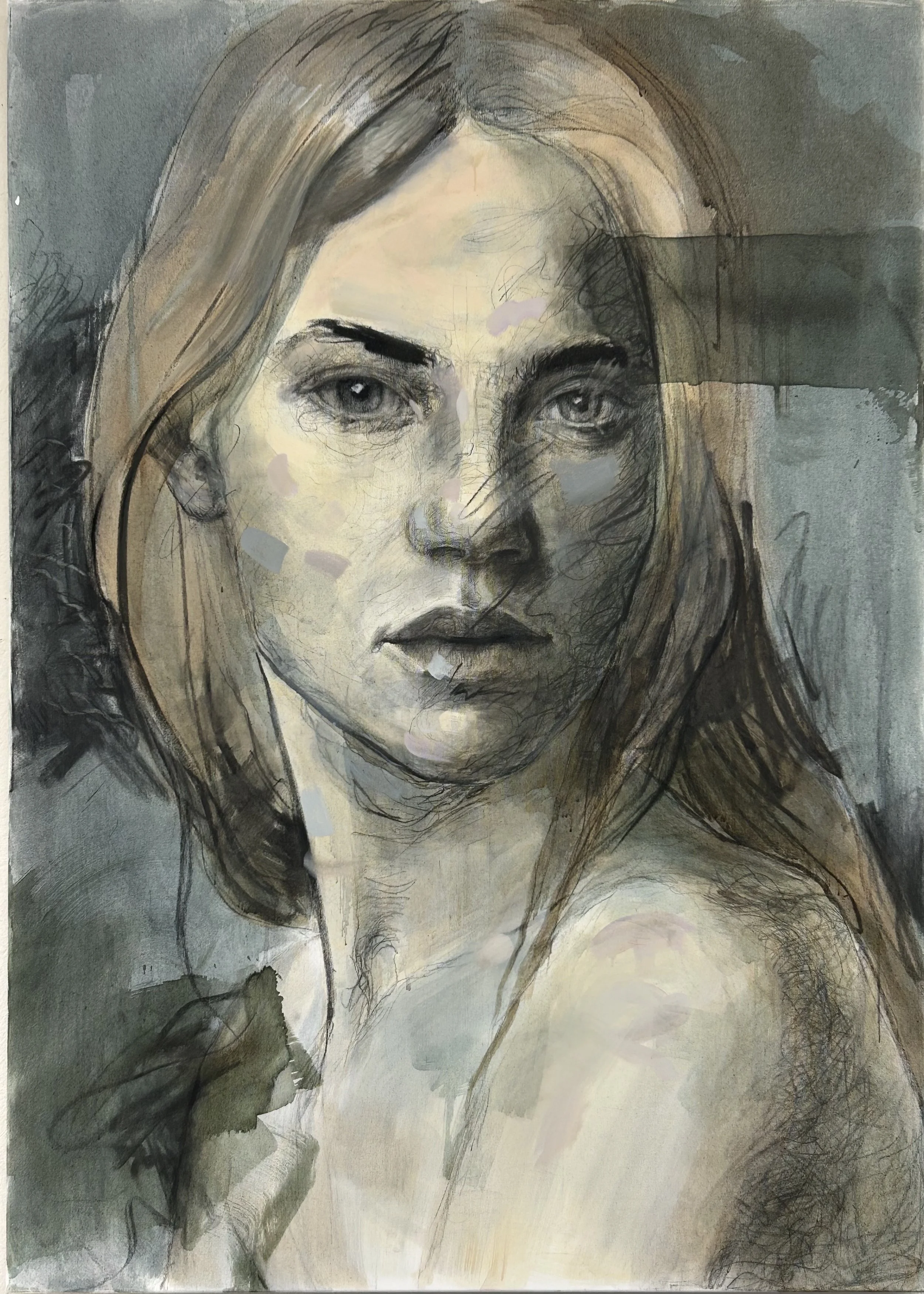 "GIRL WITH STRIPE" 2024 | 140 X 100 cm | Acrylic/ Charcoal on canvas