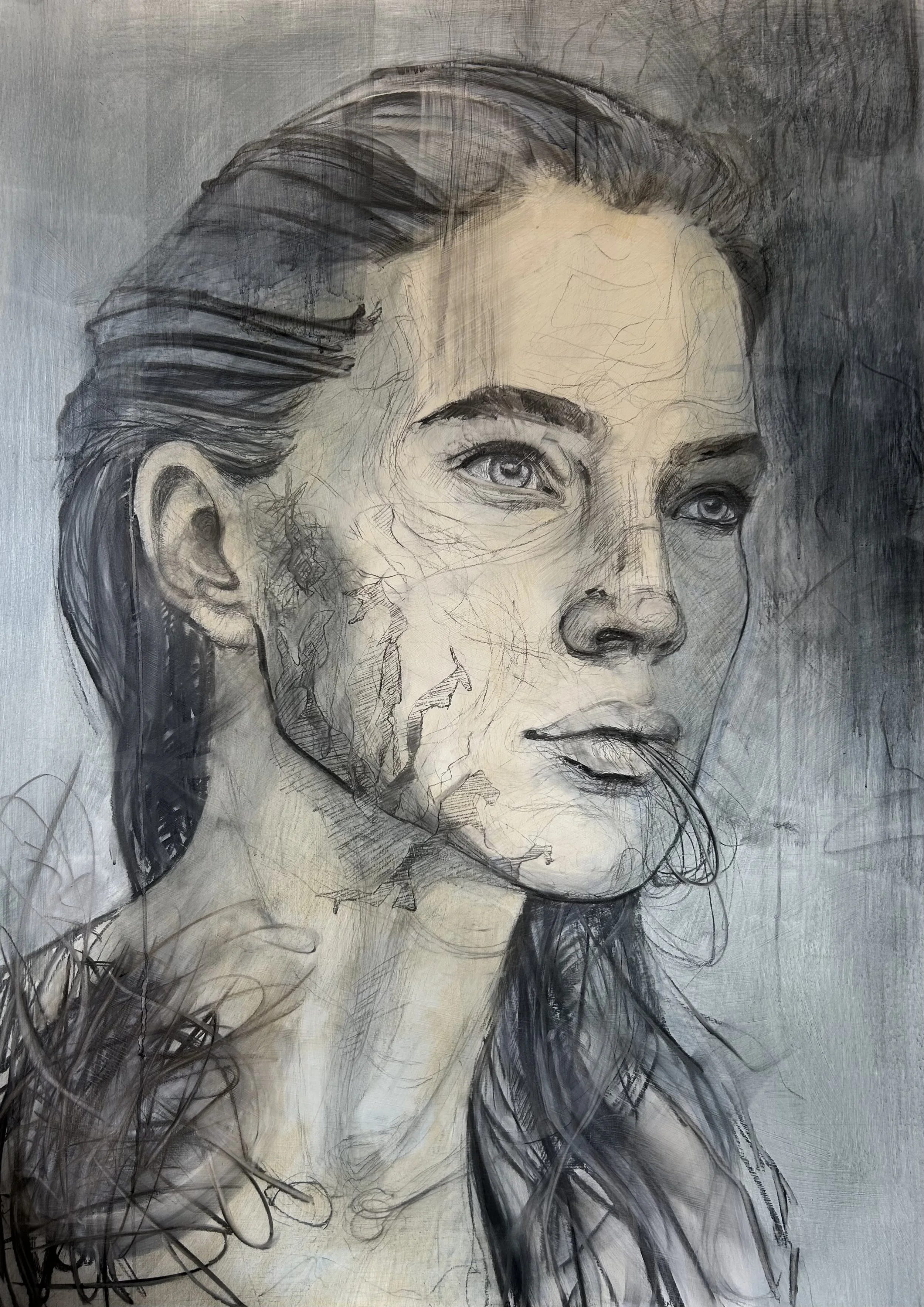 "FOCUSED" 2024 | 140 X 100 cm | Acrylic/ Charcoal on canvas