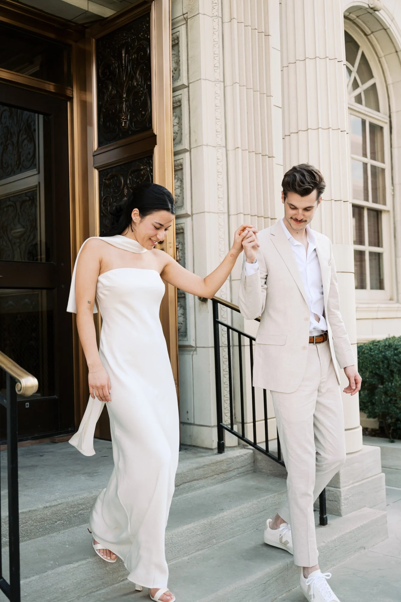 Candid and documentary style engagement session in Kansas City at sunset