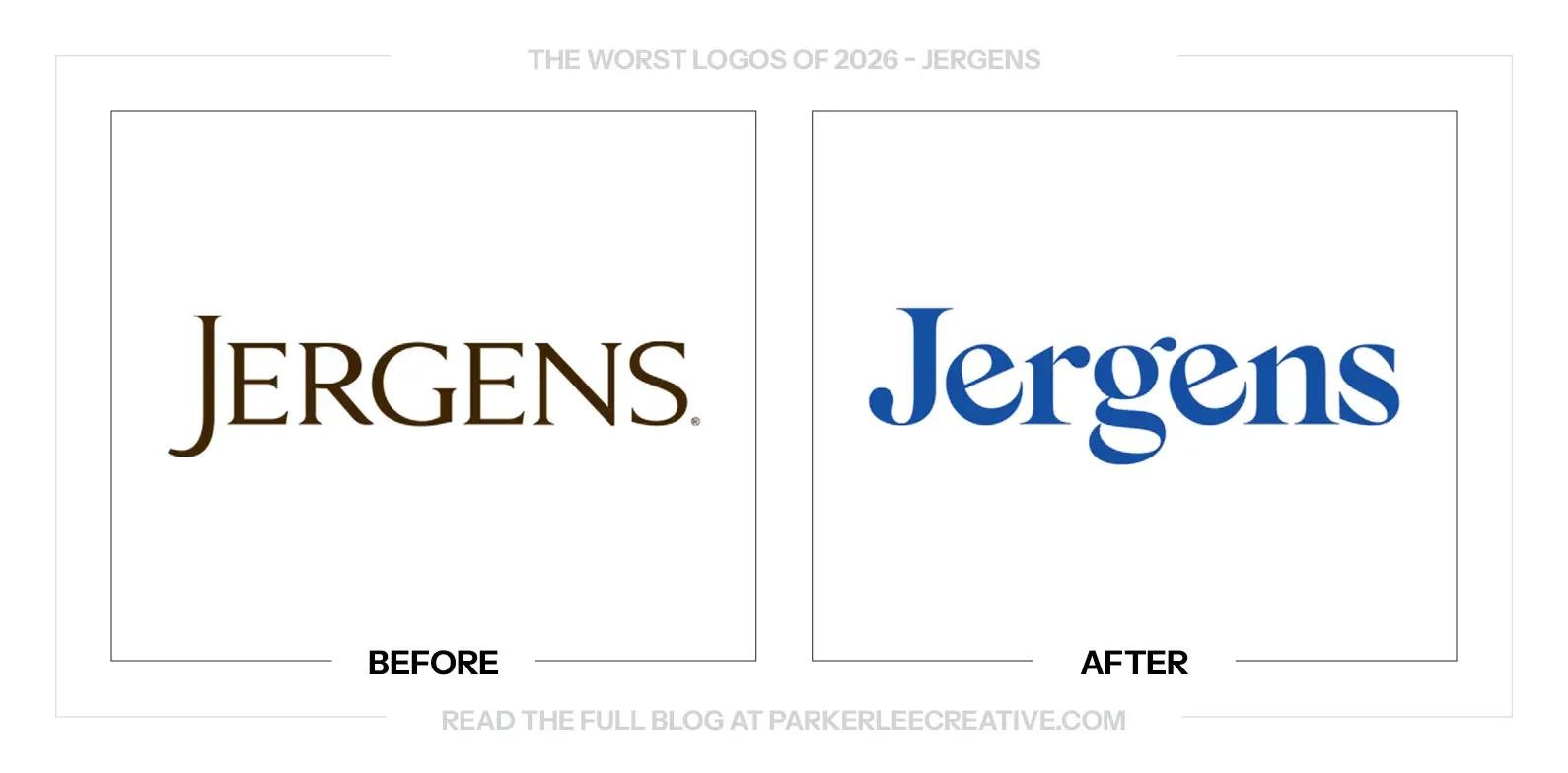 Jergens logo before and after the identity update.