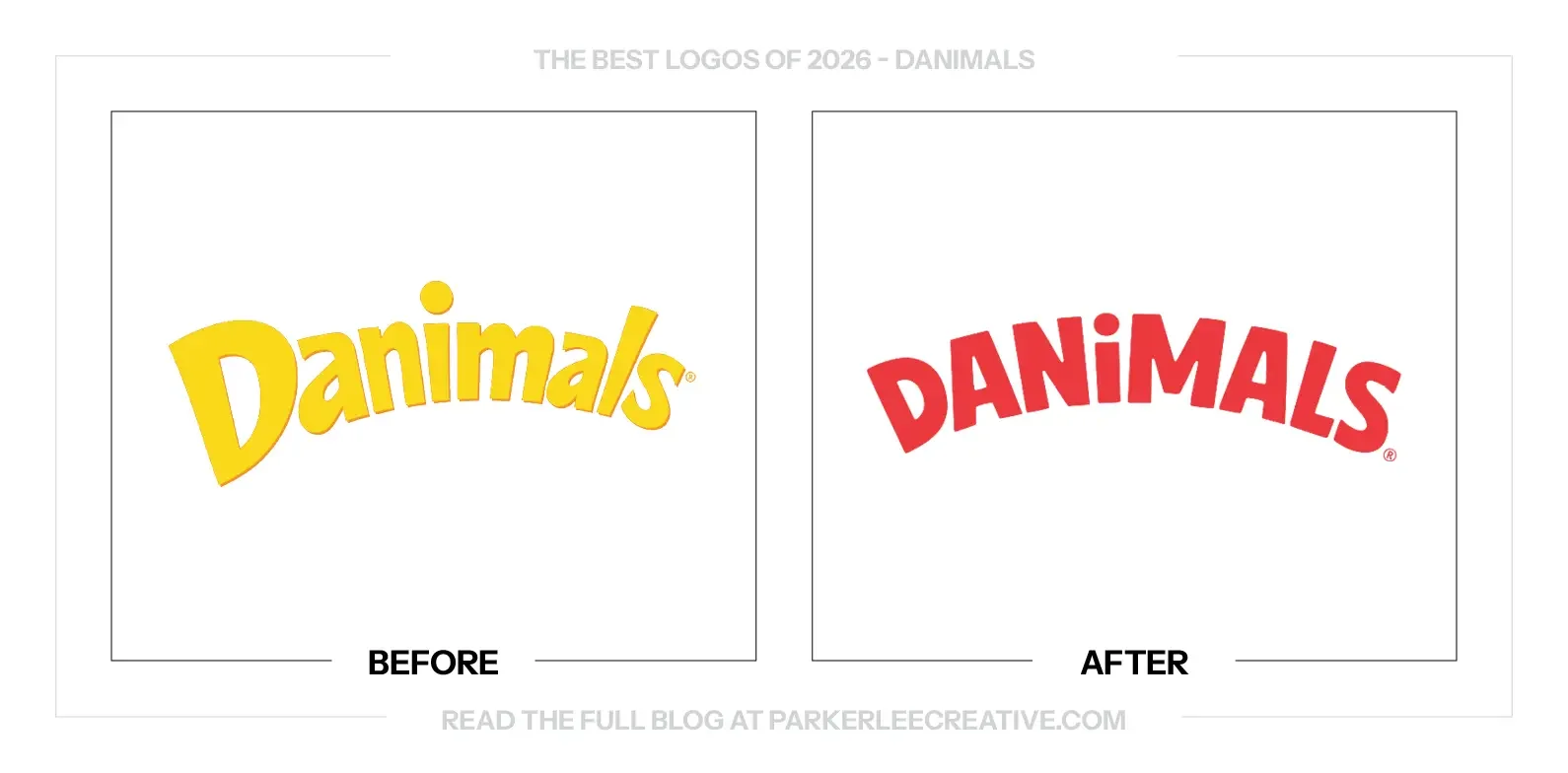 Danimals logo before and after the identity update.