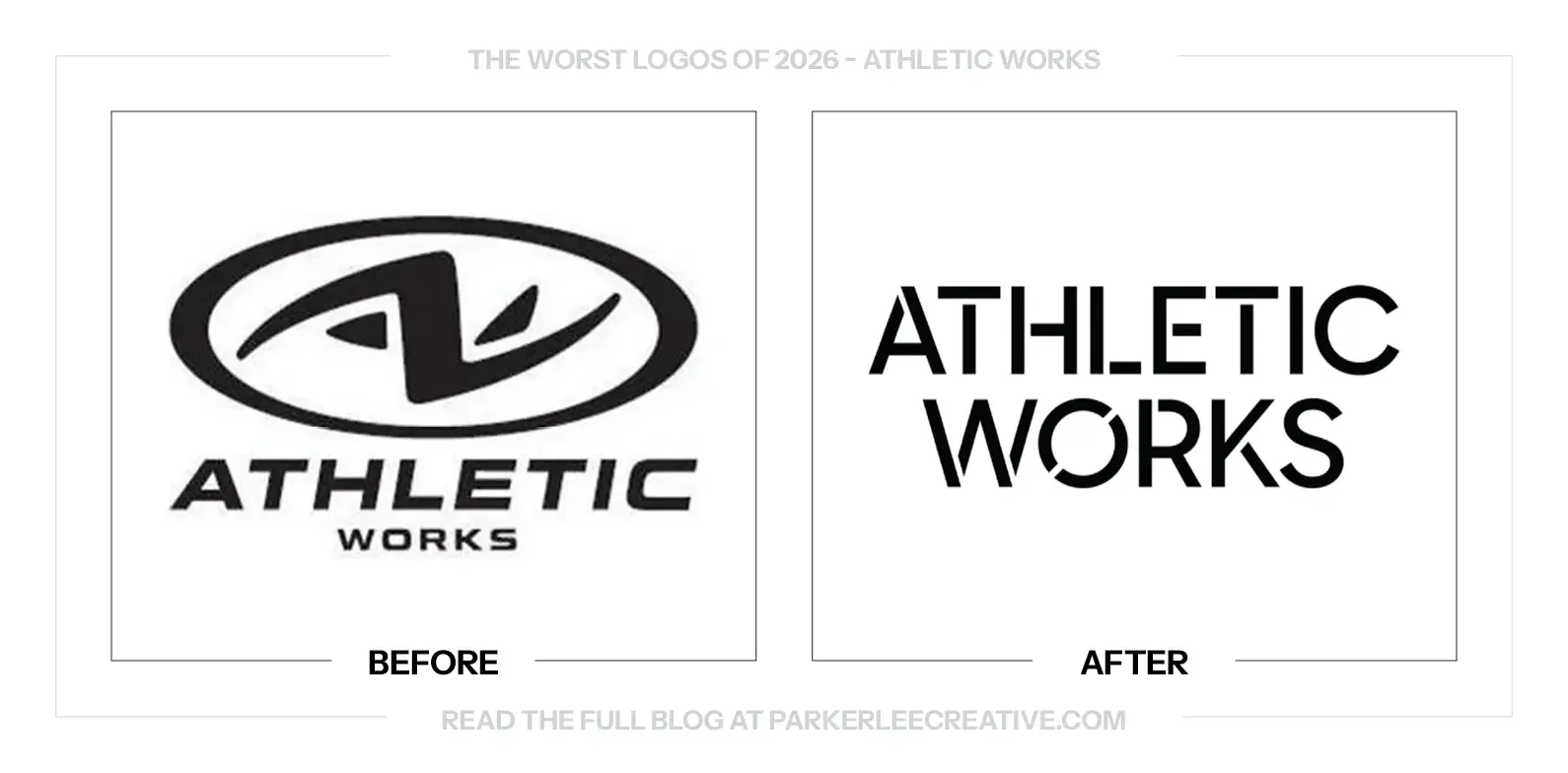 Athletic Works logo before and after the identity update.