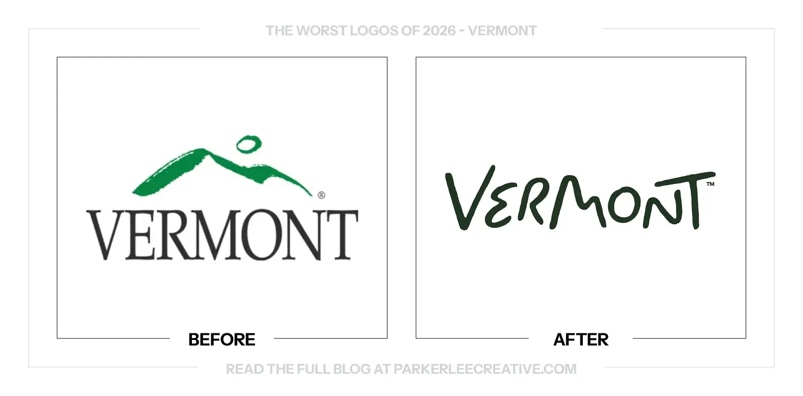 Vermont logo before and after the identity update.