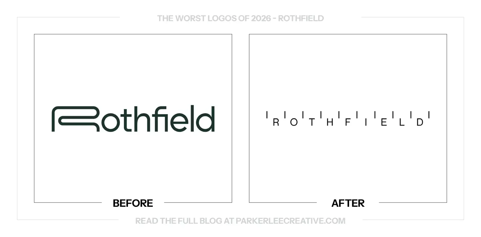 Rothfield logo before and after the identity update.