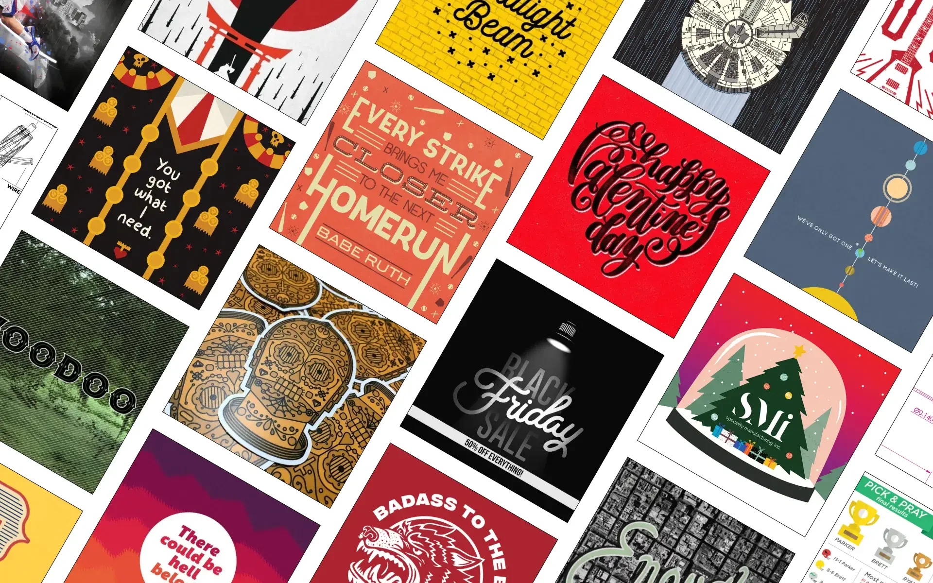 Custom illustration and lettering portfolio collage