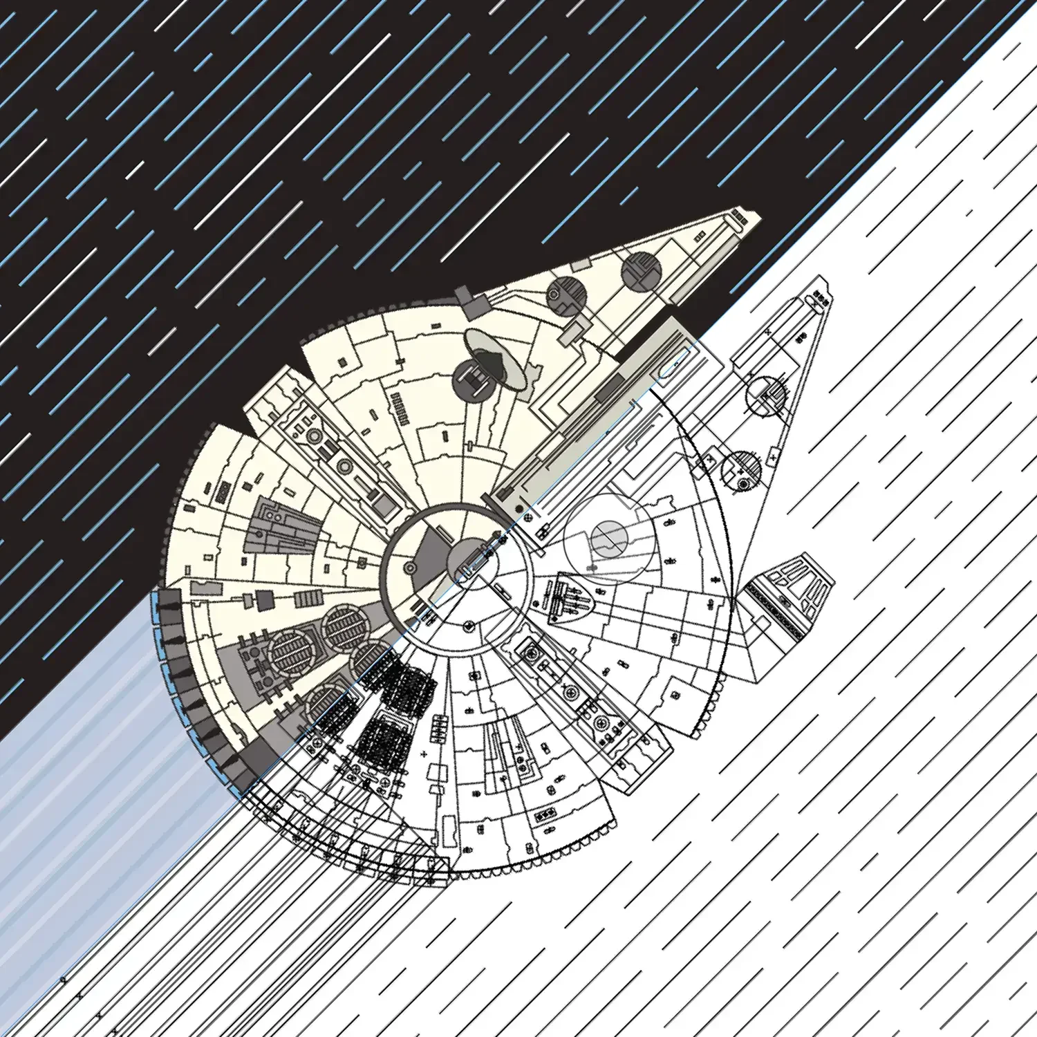 Technical venue floor plan with diagonal pattern