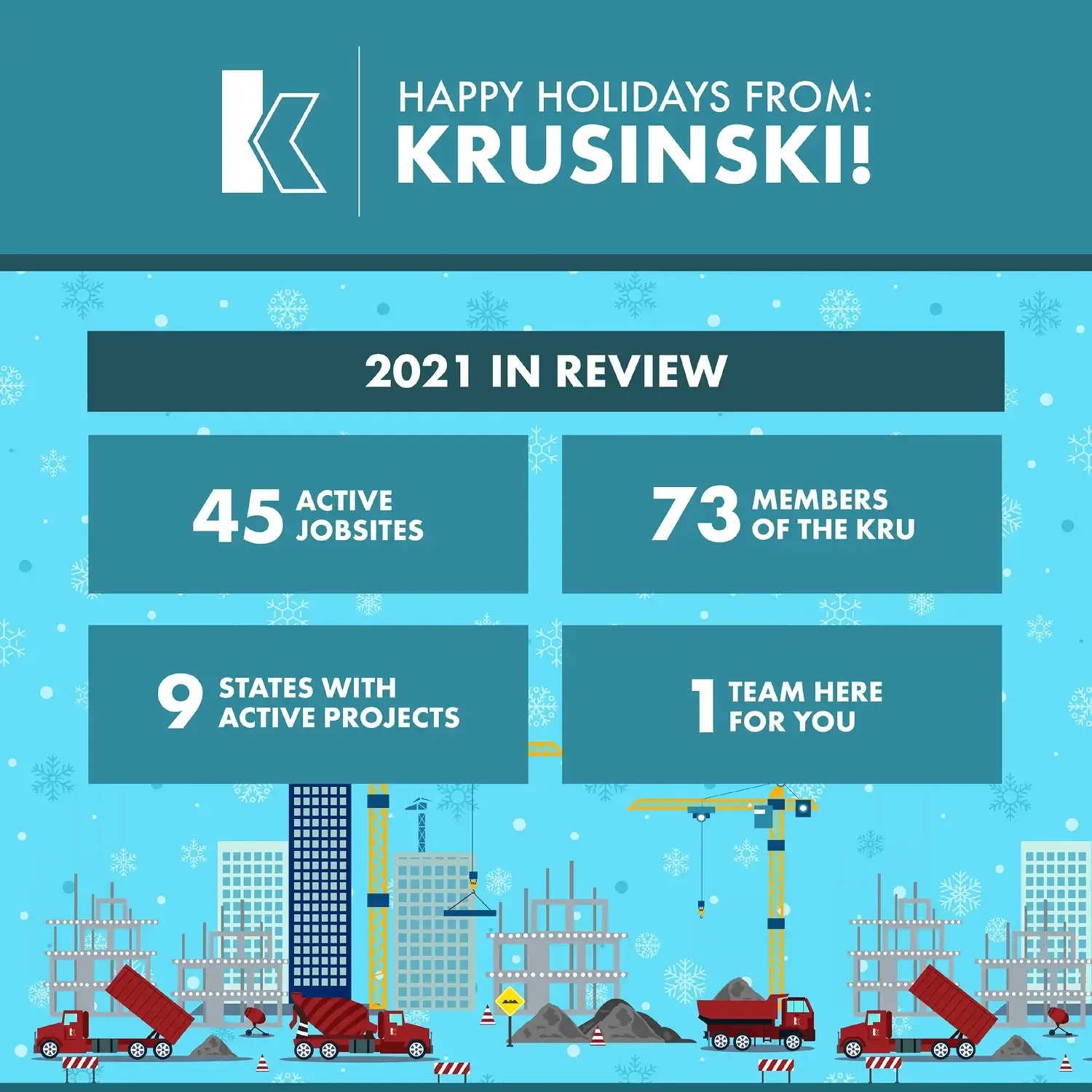 Krusinski Construction 2021 year-in-review infographic