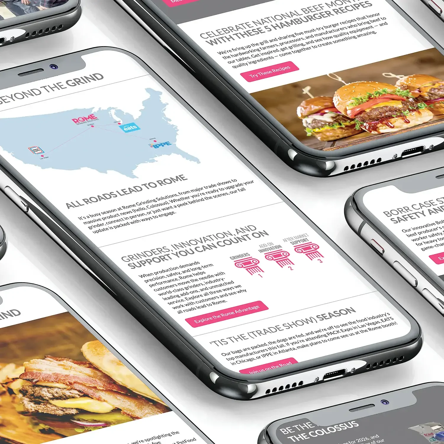 Rome Grinding Solutions website displayed on smartphones