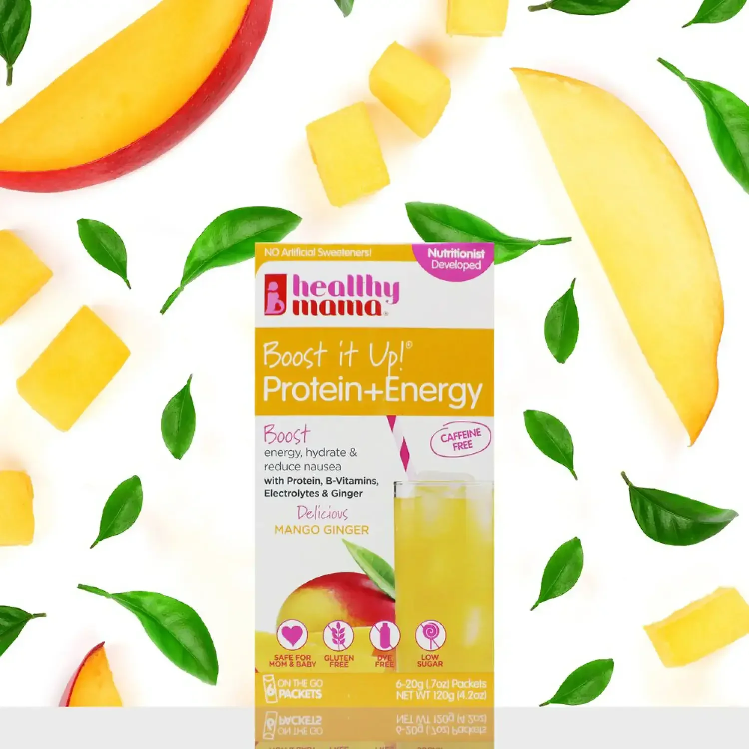 Healthy Mama Boost It Up protein and energy packaging graphic