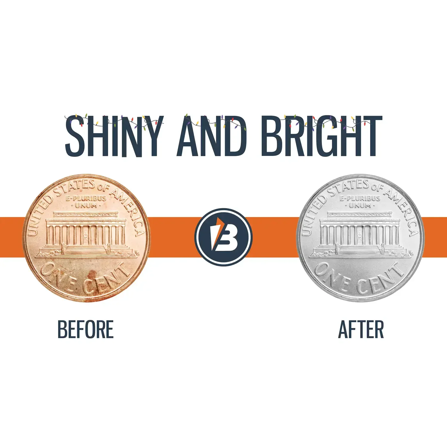 Shiny and Bright before-and-after coin graphic