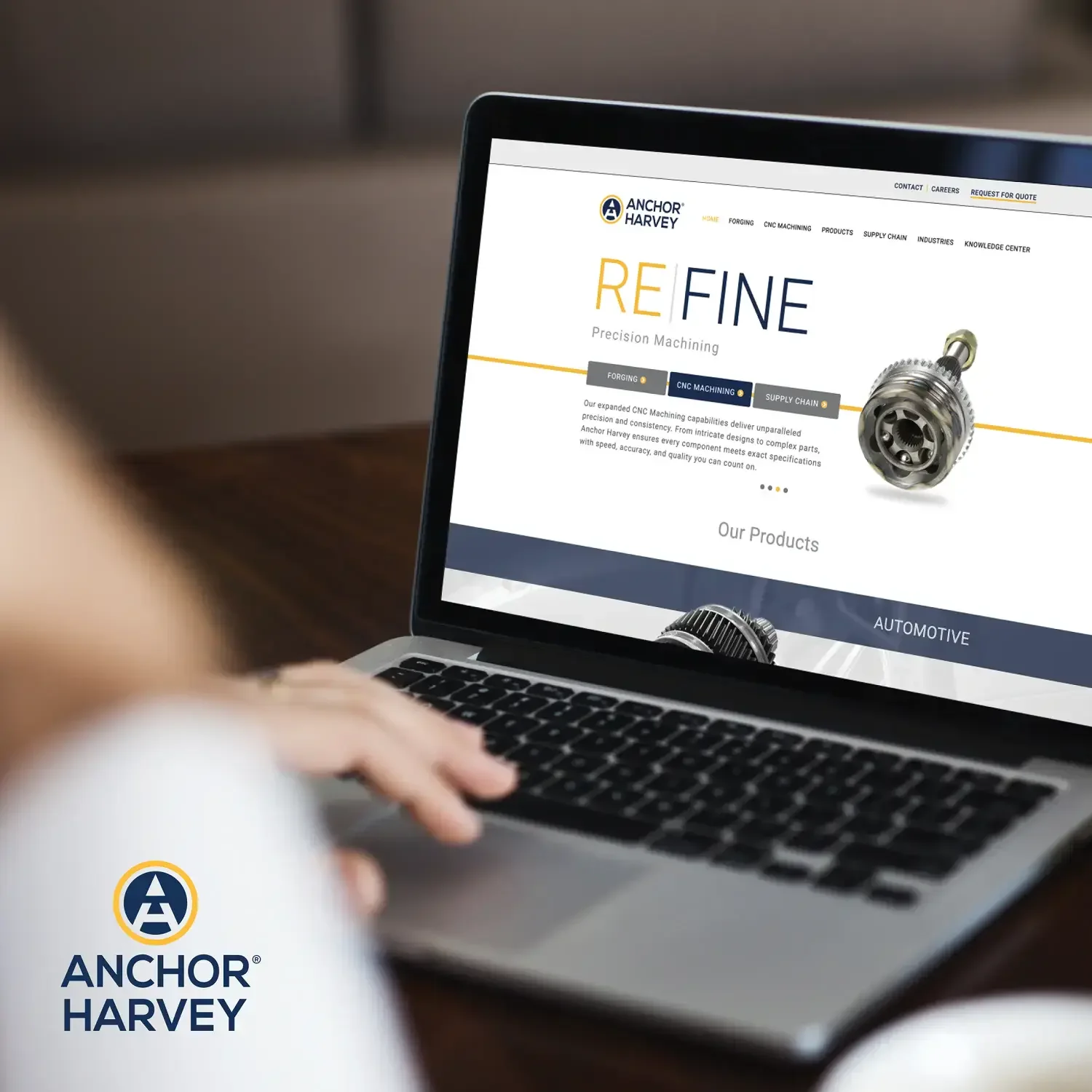 Anchor Harvey RE|FINE website displayed on a laptop