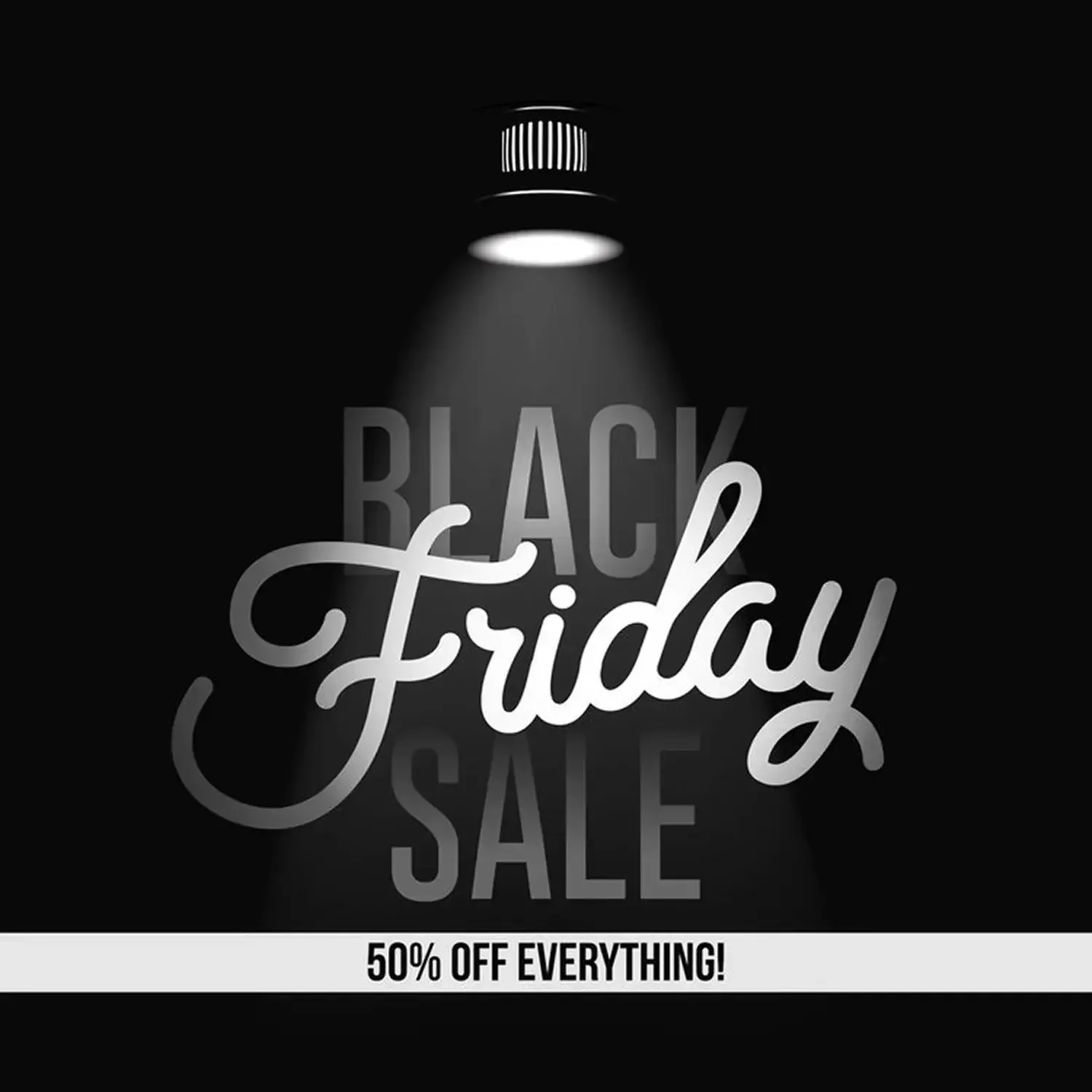 Black Friday sale poster under a spotlight