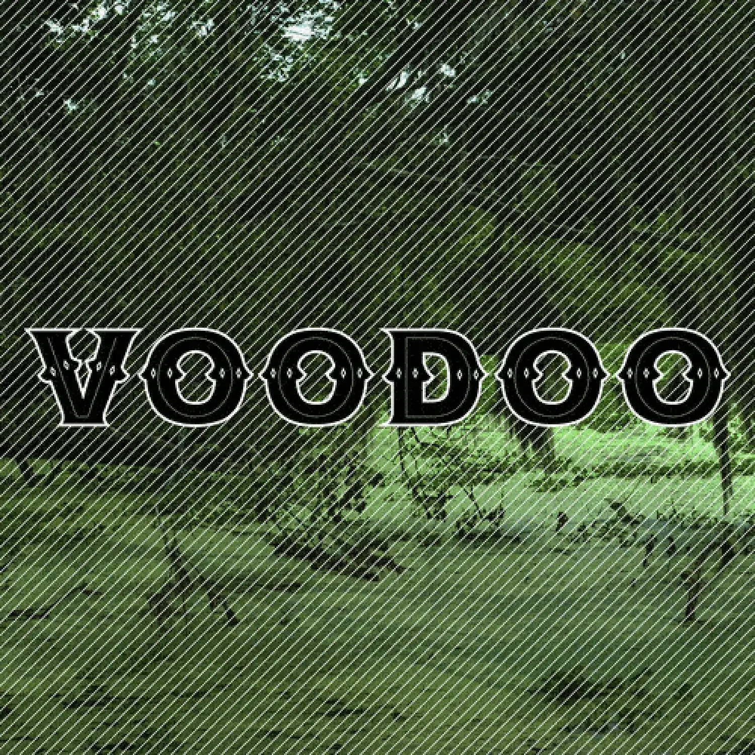 Voodoo lettering over a green textured background