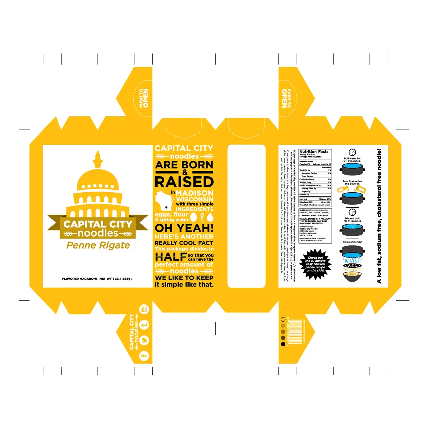 Capital City Noodles carton dieline with nutrition panel