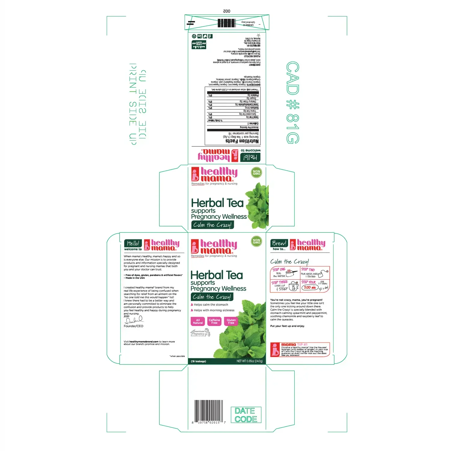 Healthy Mama herbal tea carton dieline