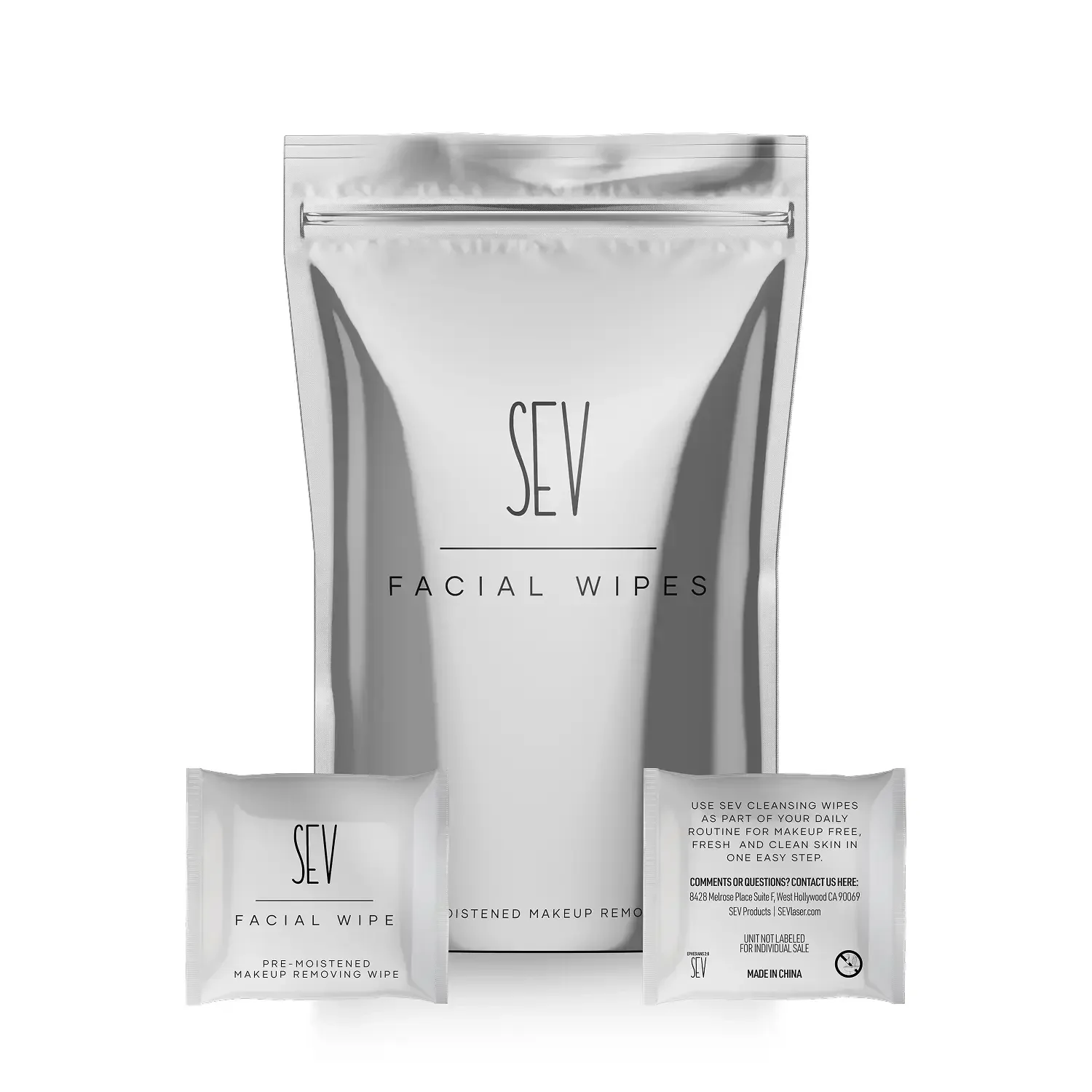 SEV facial wipes pouch with individual packets