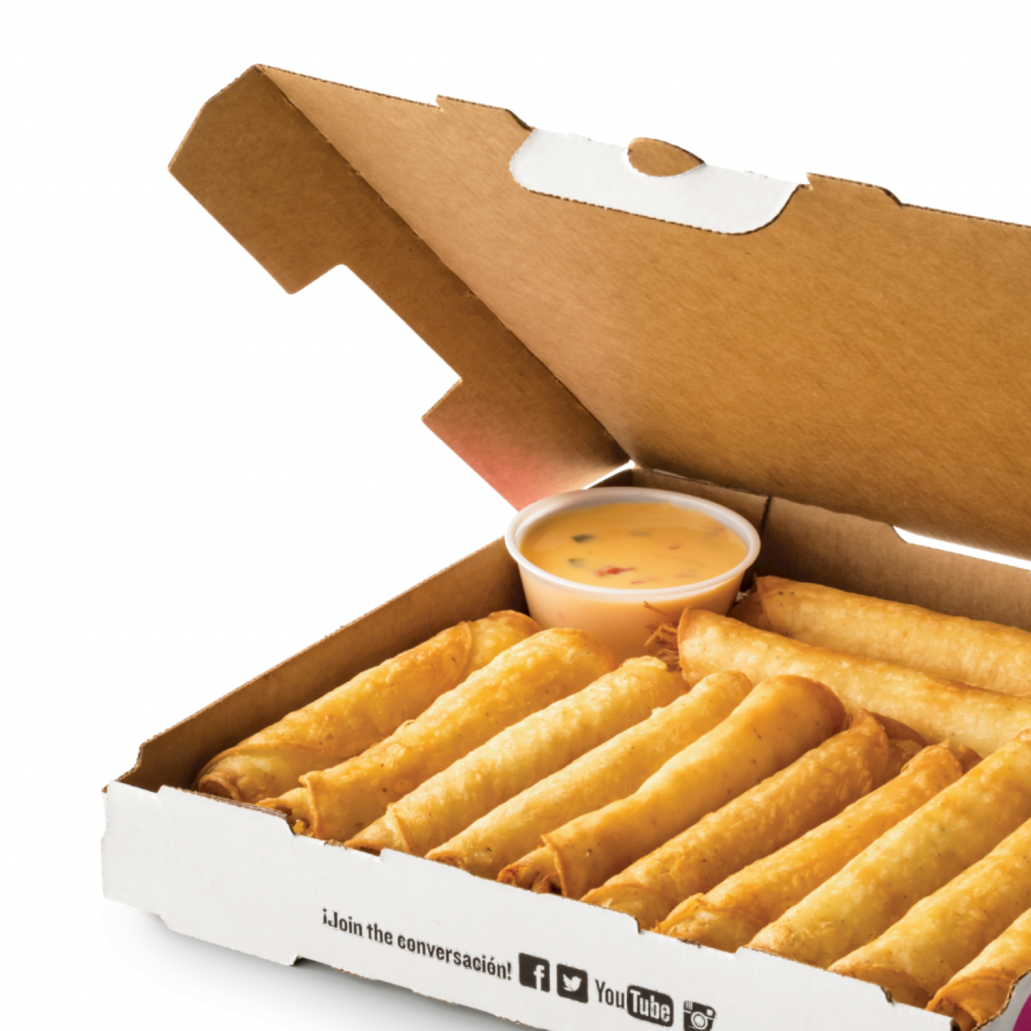 Box of golden breadsticks with dipping sauce