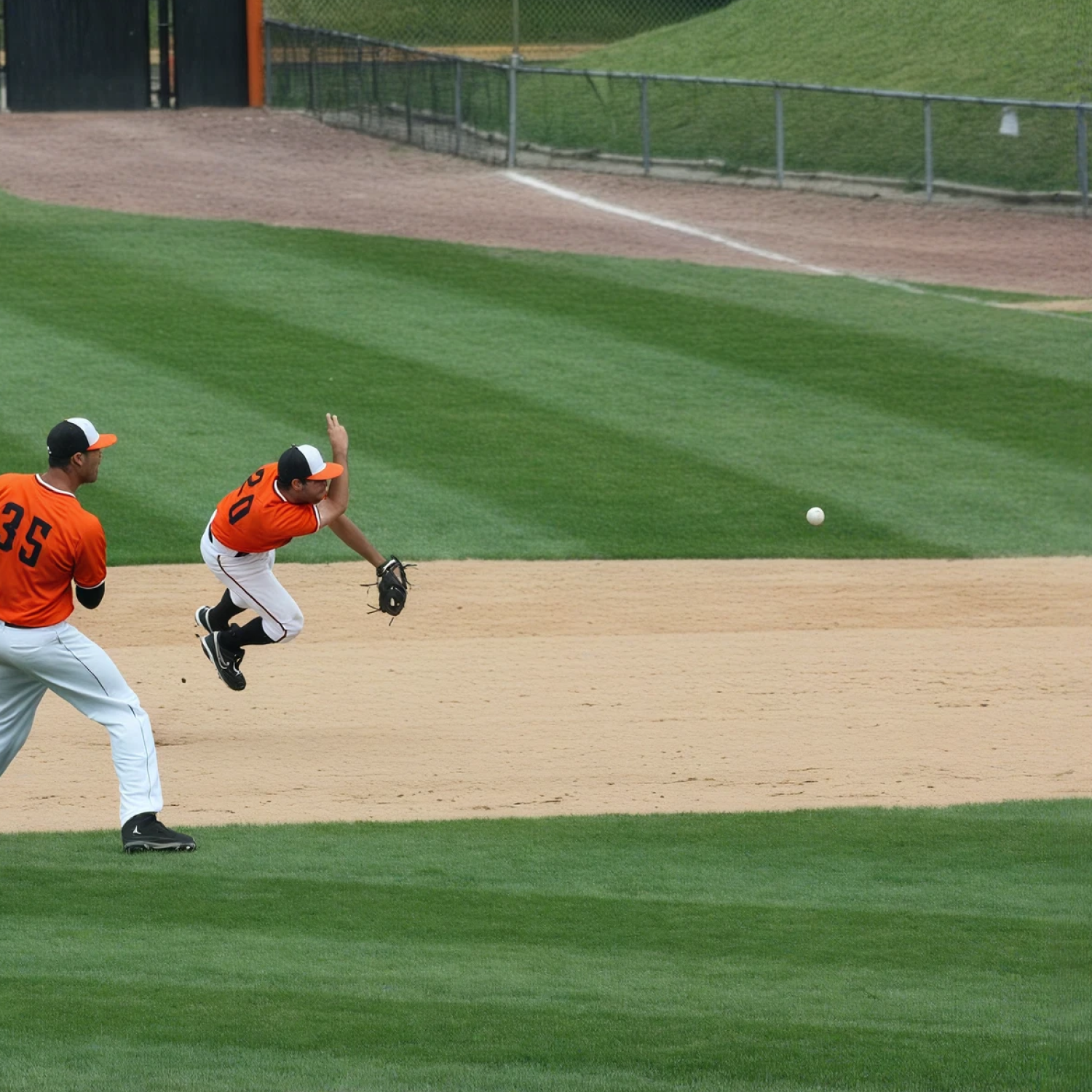 Baseball fielder diving for a ground ball