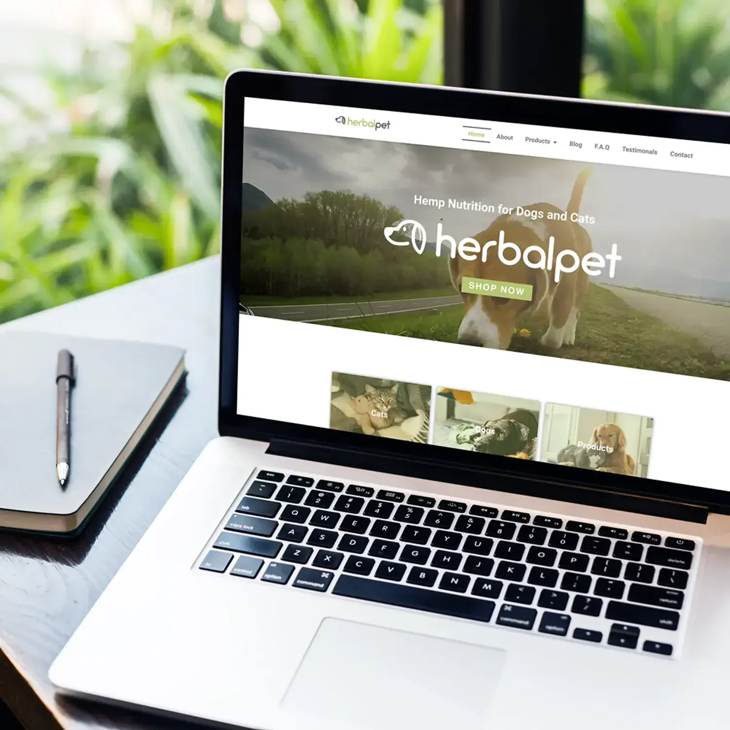Herbal Pet website displayed on a laptop