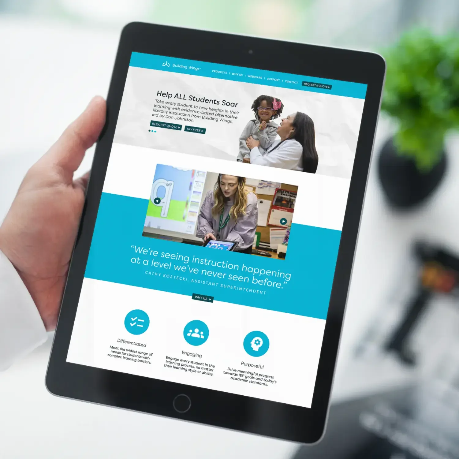 Student success education website displayed on a tablet