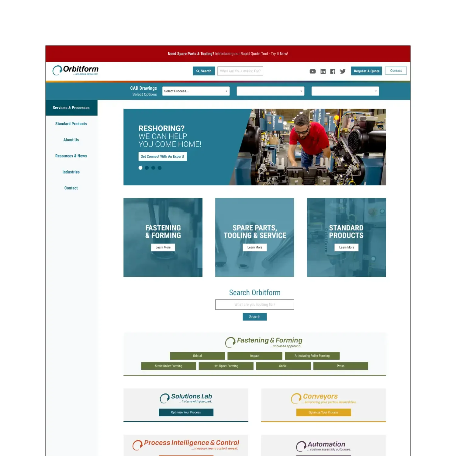 Orbitform manufacturing solutions website homepage